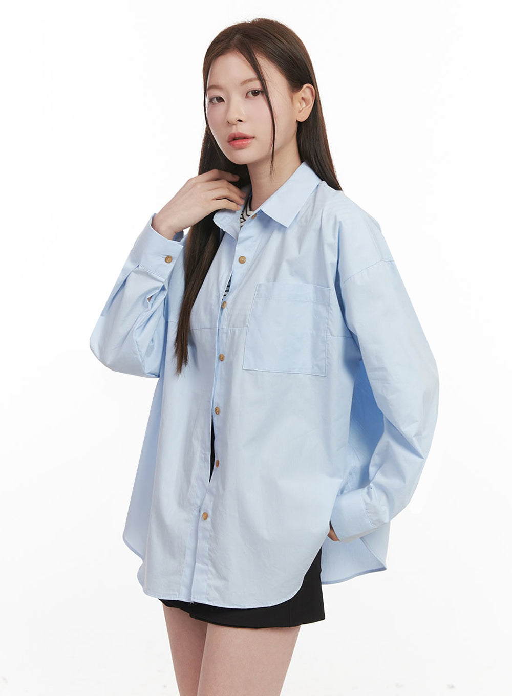 Collared Loose-Fit Button-Down Shirt IJ527