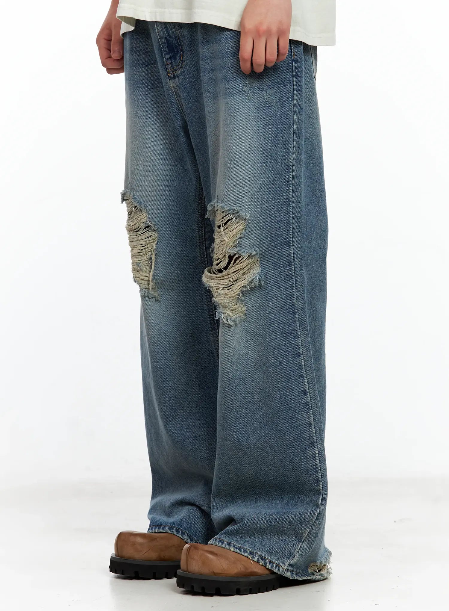 Men's Distressed Wide-Leg Denim Pants IL511