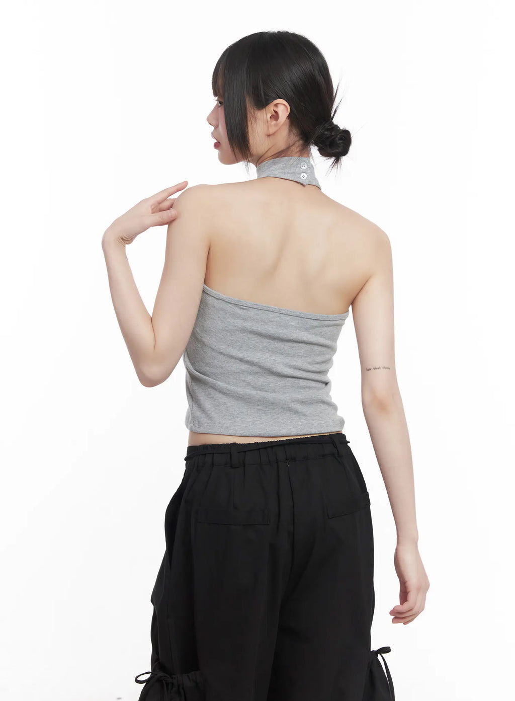 Buttoned Halter Neck Crop Top CU518