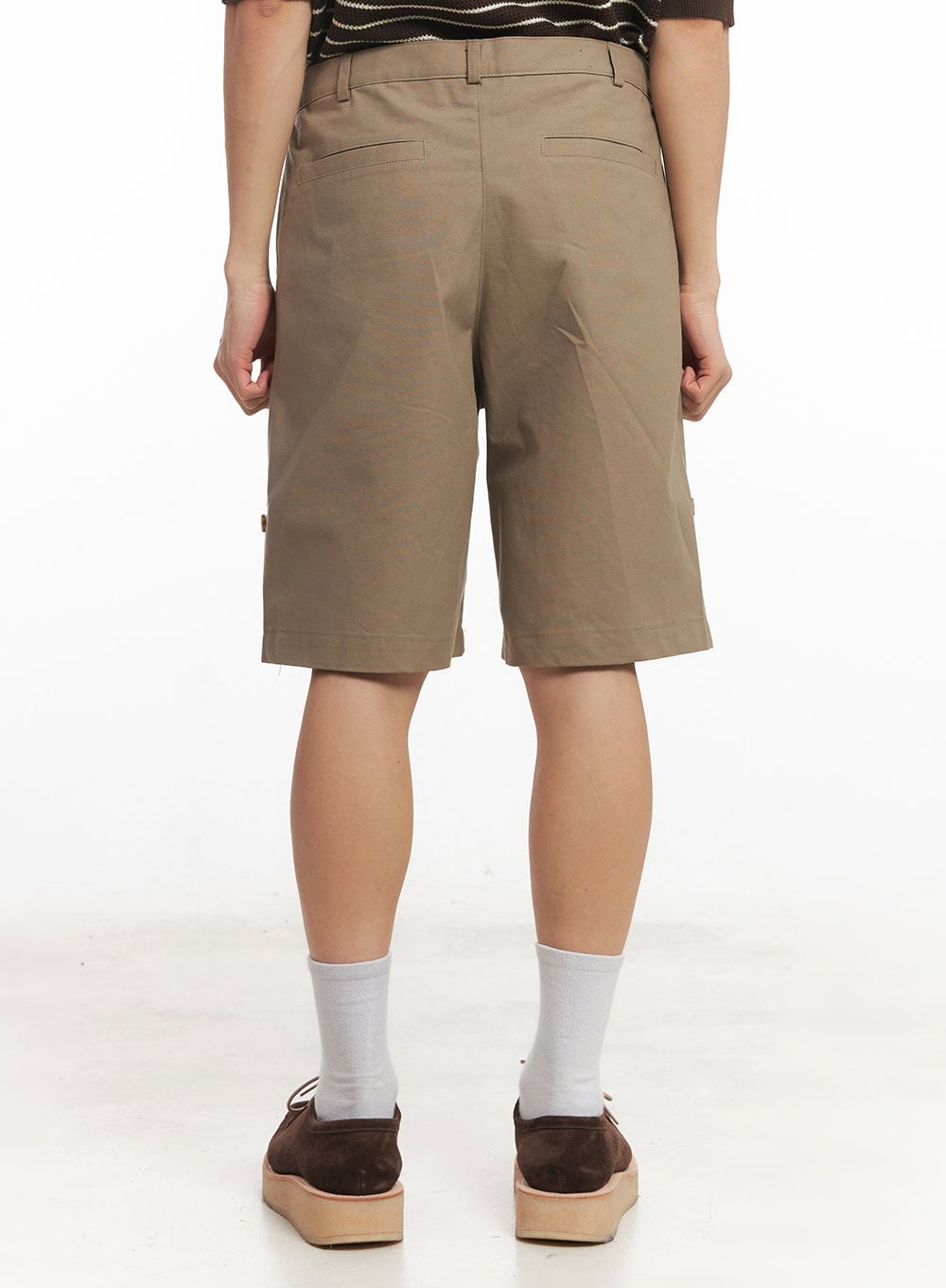 Men's Roll-Up Cotton Shorts (Dark Beige) IA518