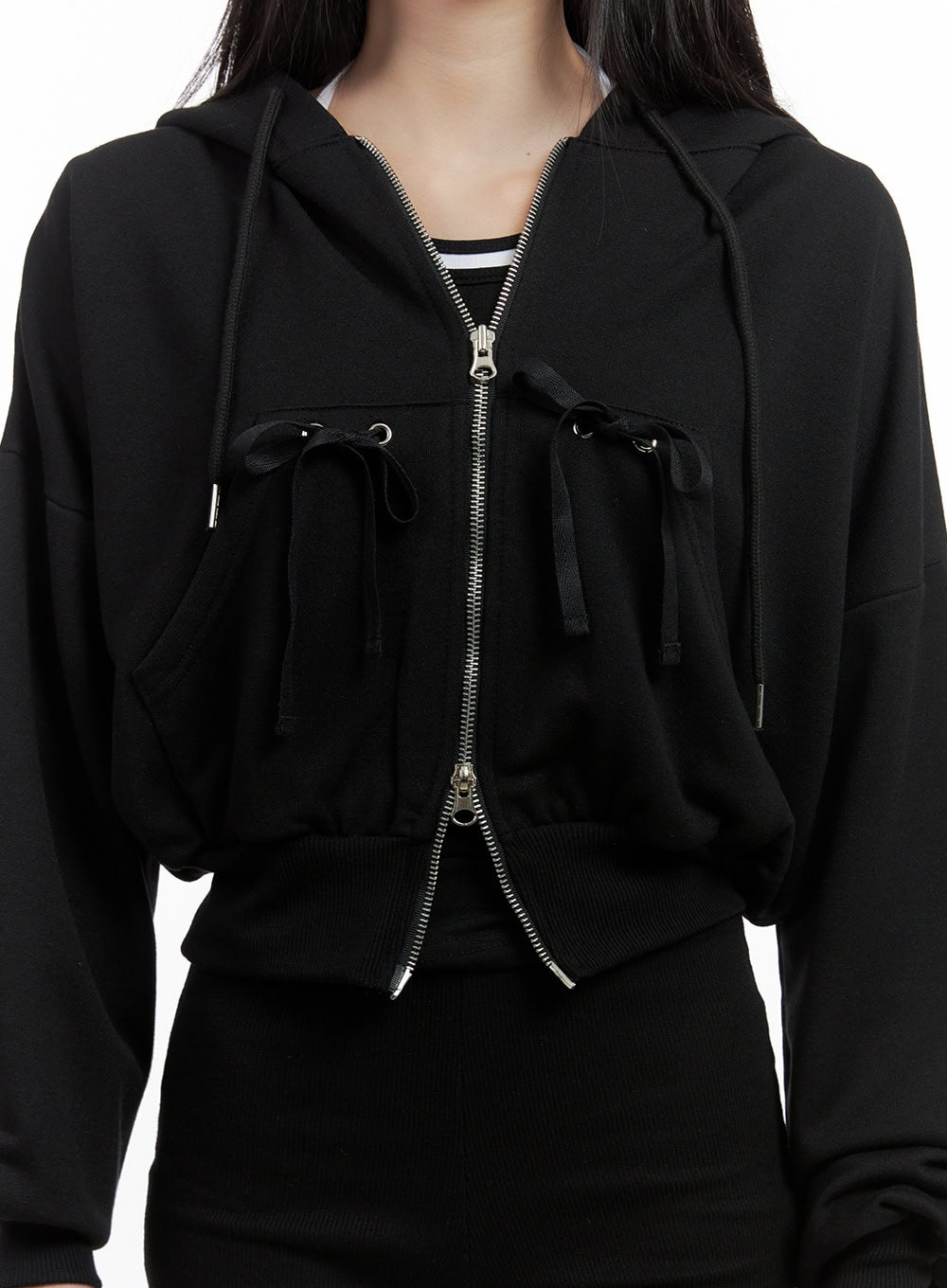 Ribbon Zip Hood Sweatshirt CS419