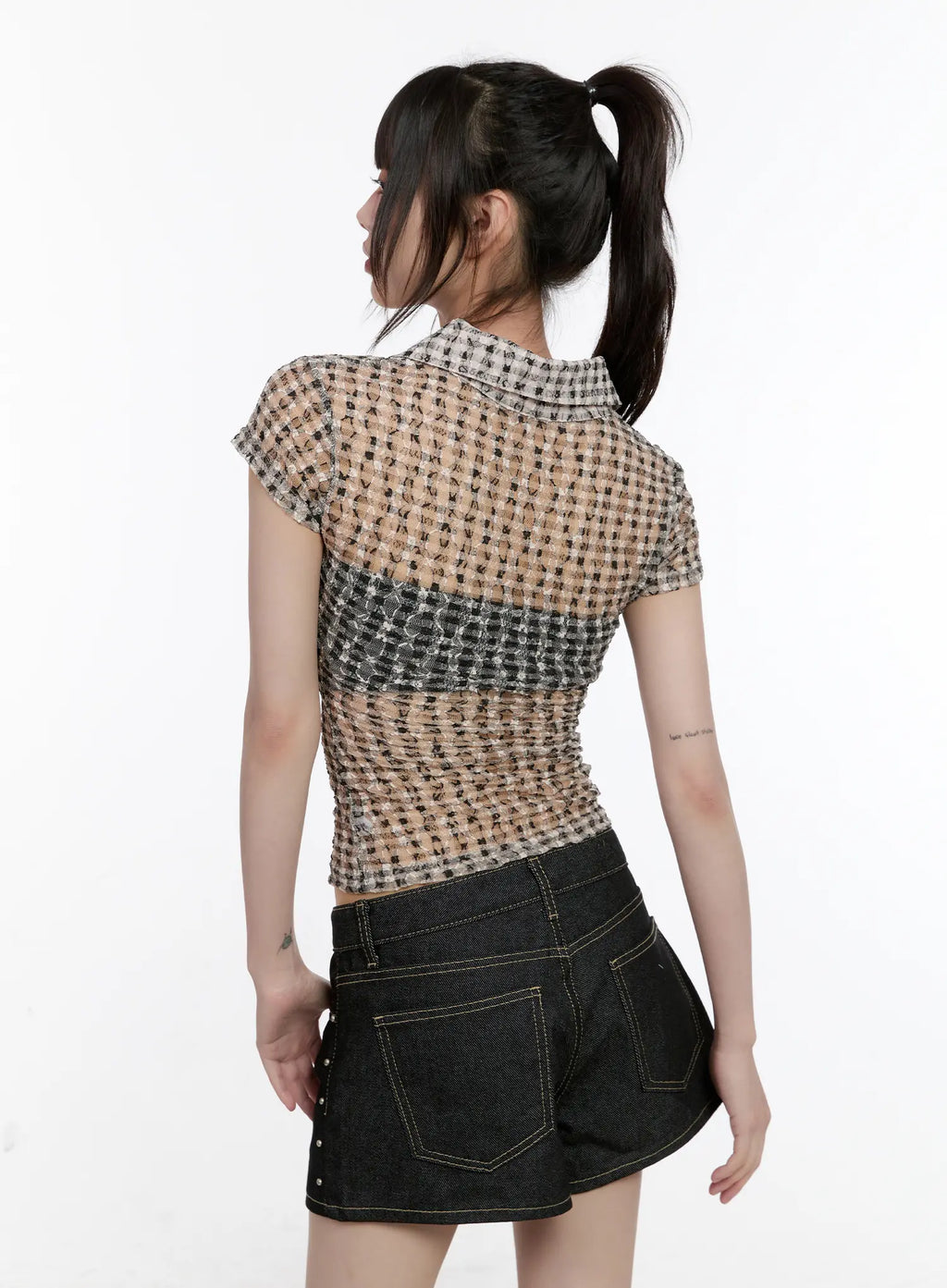 Sheer Checked Collar Tee CL504