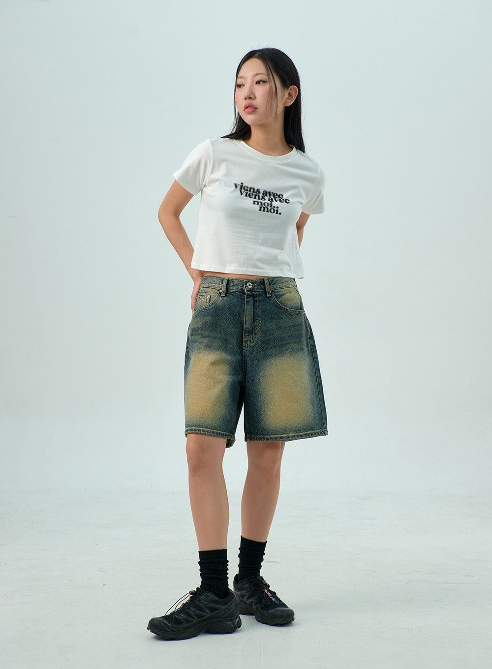 Wide Bermuda Denim Pants CY330