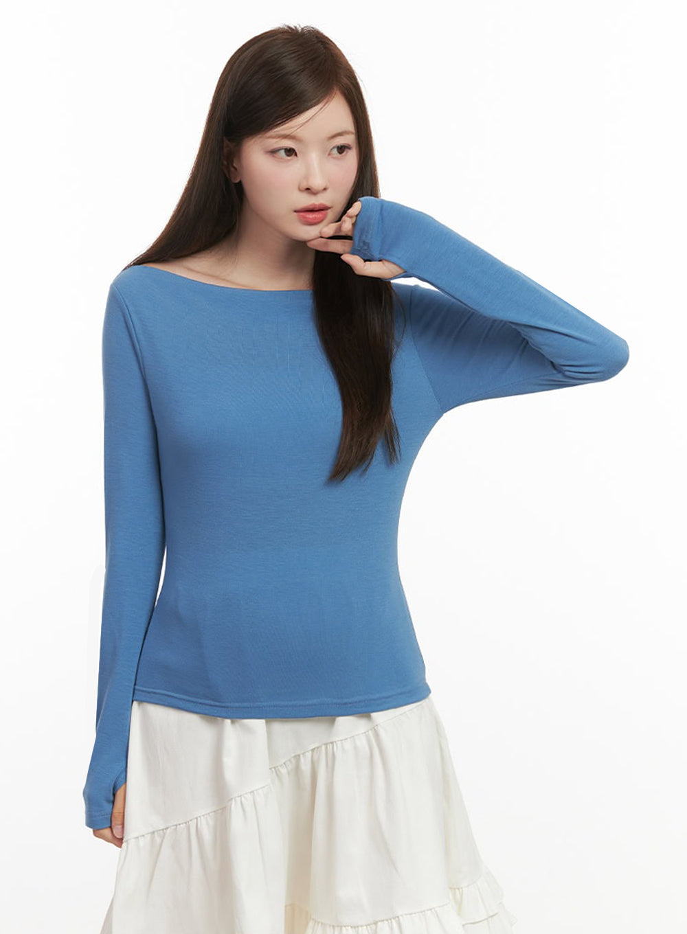 Chic Boat Neck Long Sleeve Top IJ527
