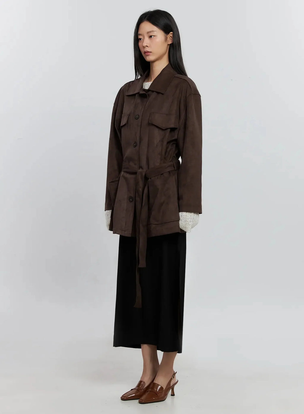 Suede-Style Button-Up Jacket IS515