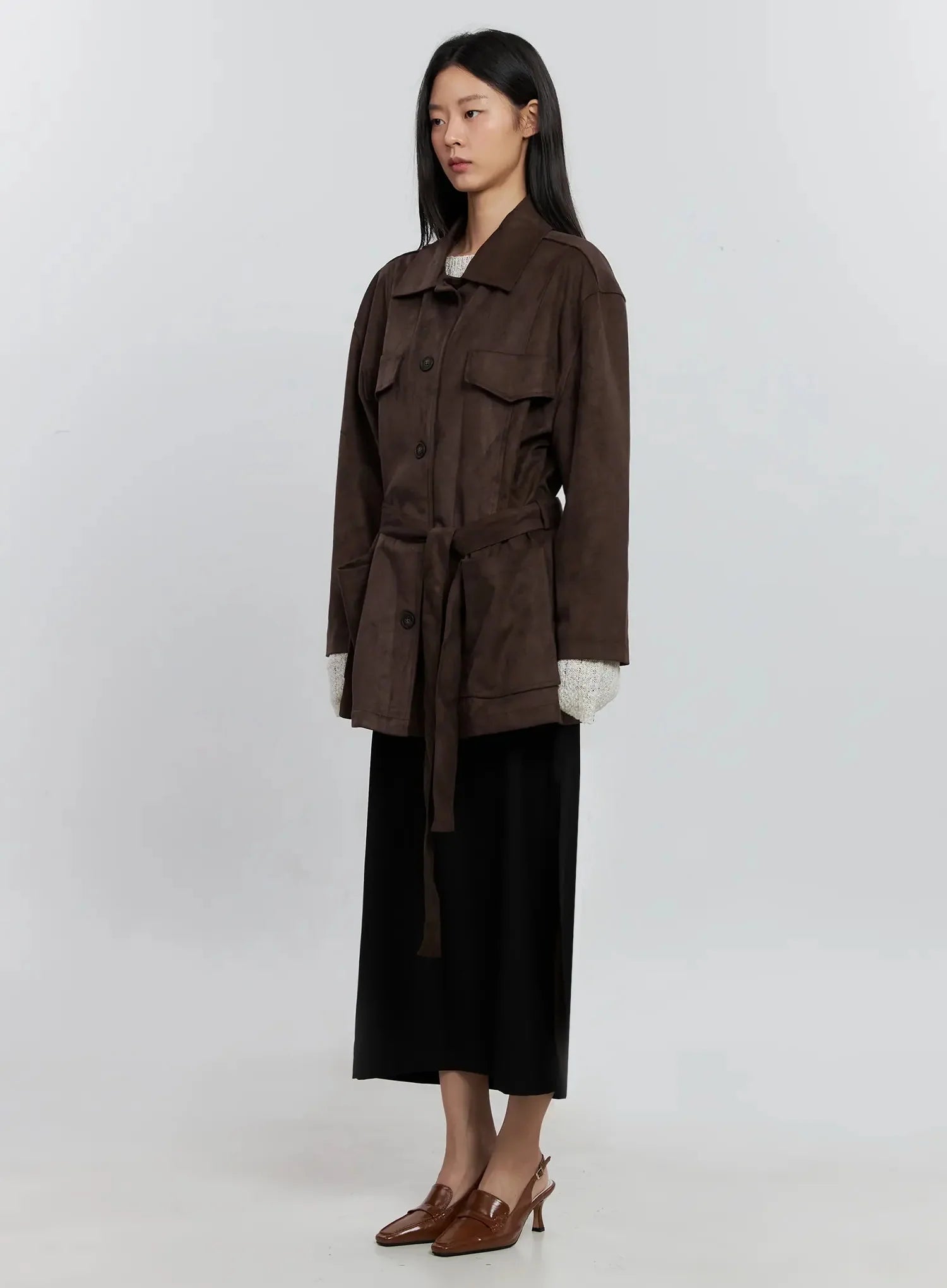 Suede-Style Button-Up Jacket IS515