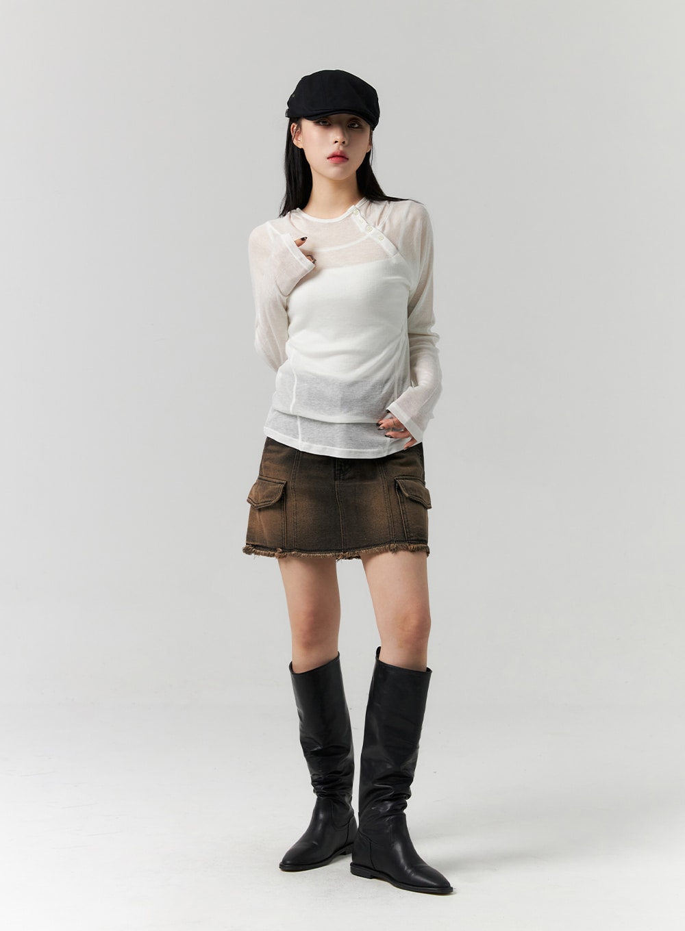 Cargo Washed Denim Mini Skirt CS314