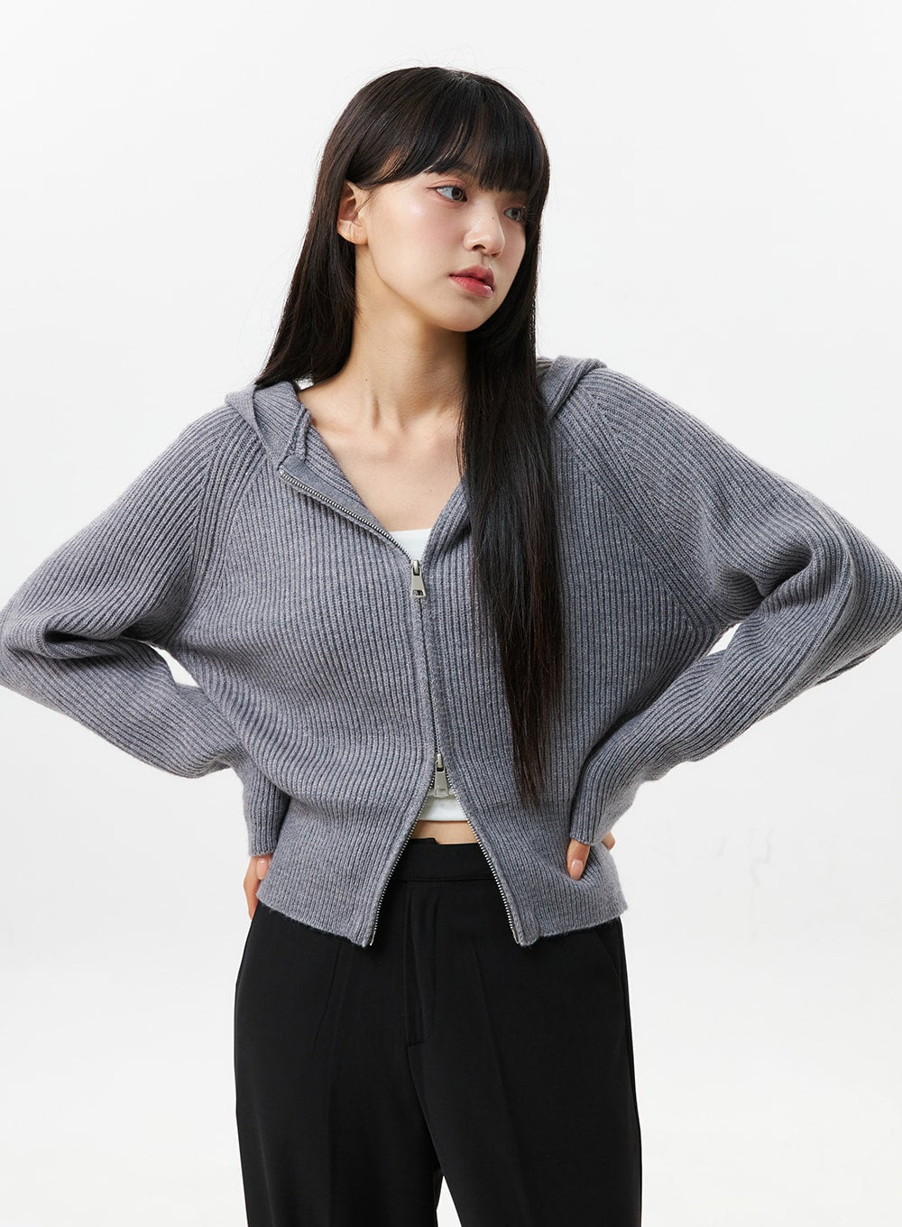 Hoodie Zip-Up Knit Sweater OS305