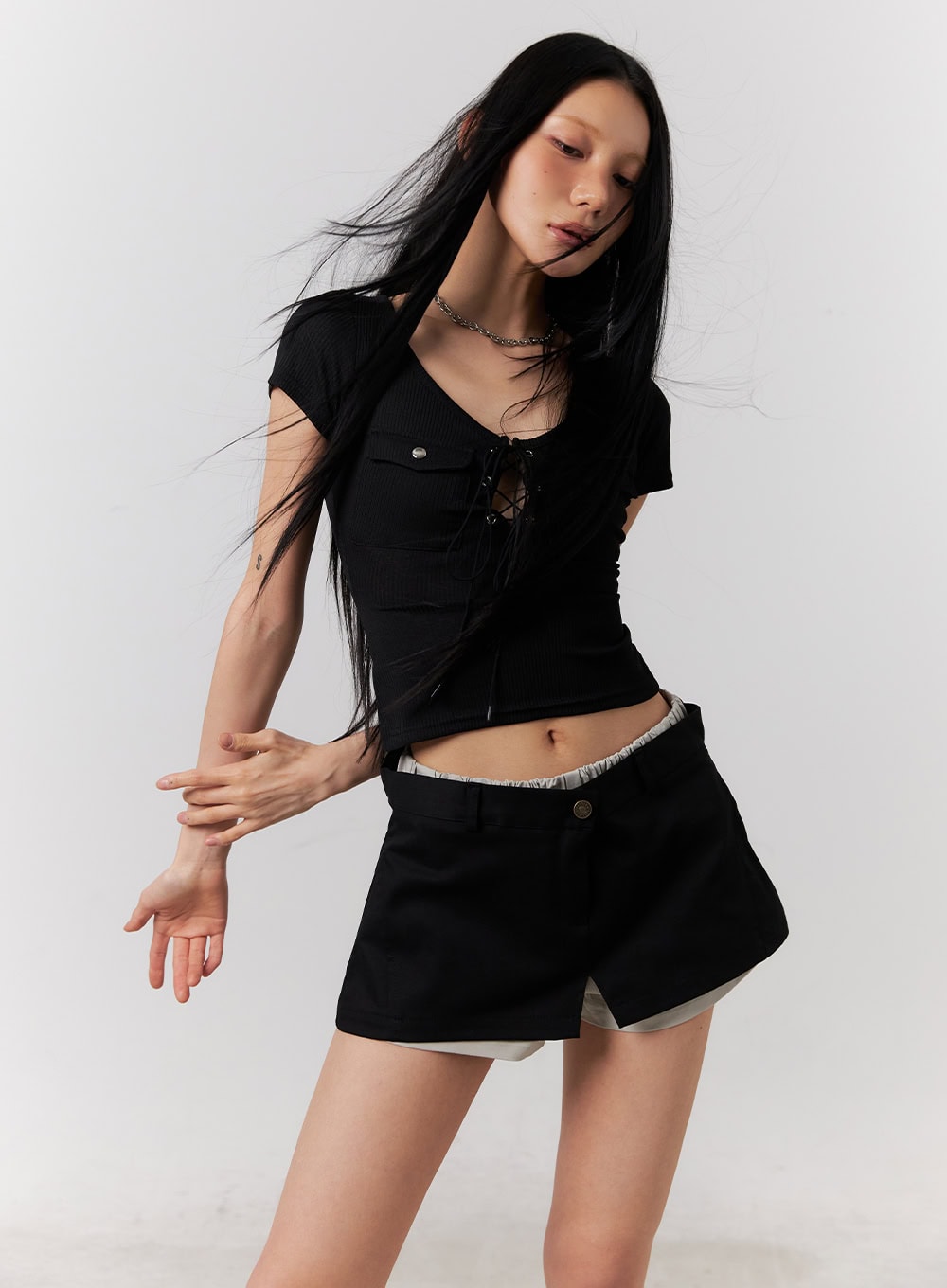 Pocket Eyelet Crop Top CY528