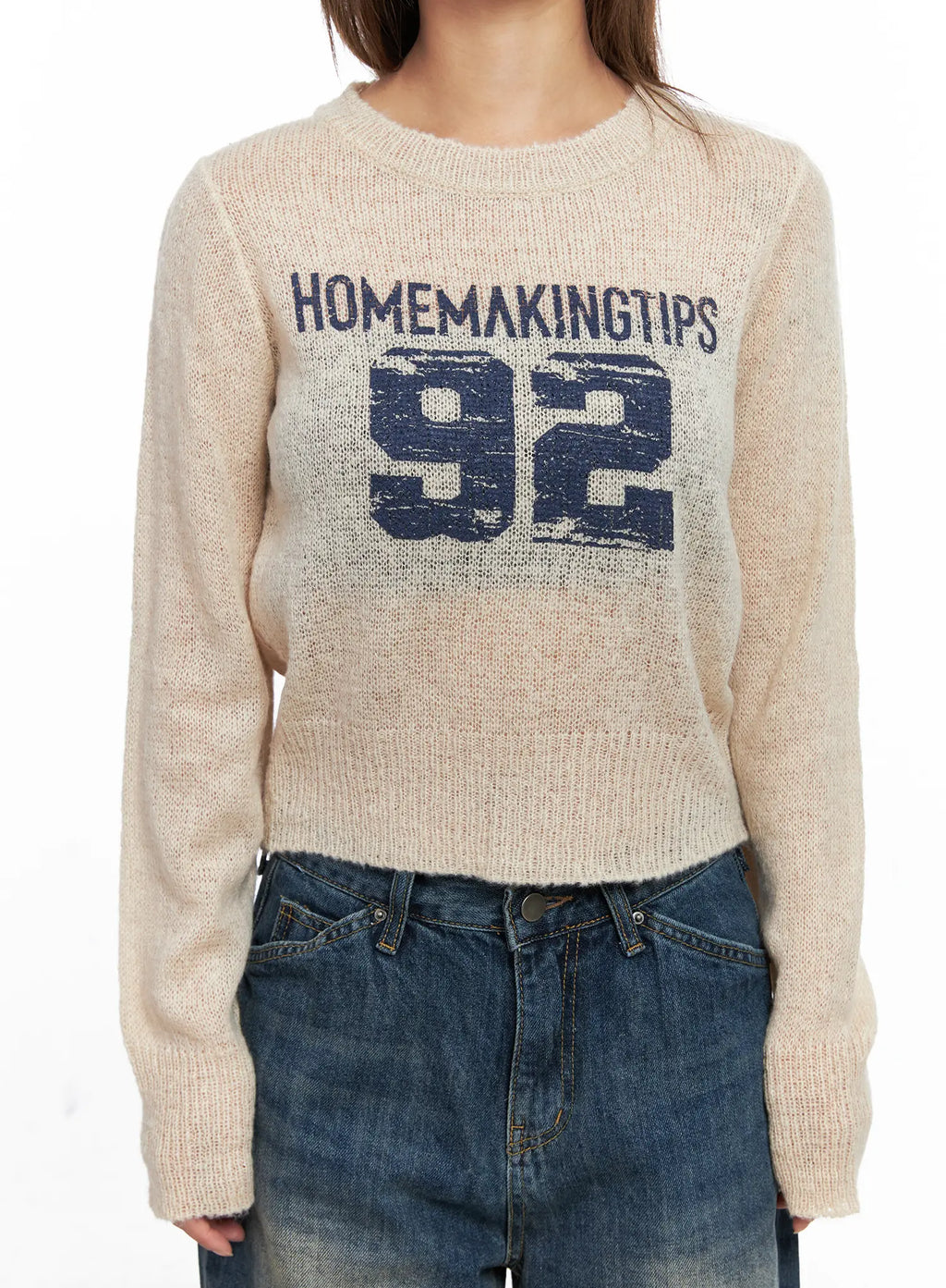 Sheer Graphic Cropped Sweater CO510