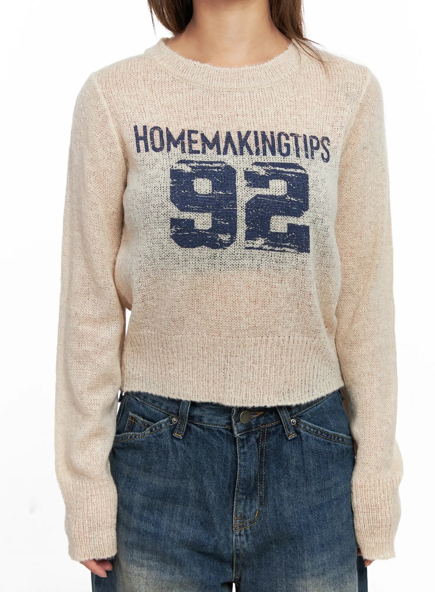 Sheer Graphic Cropped Sweater CO510