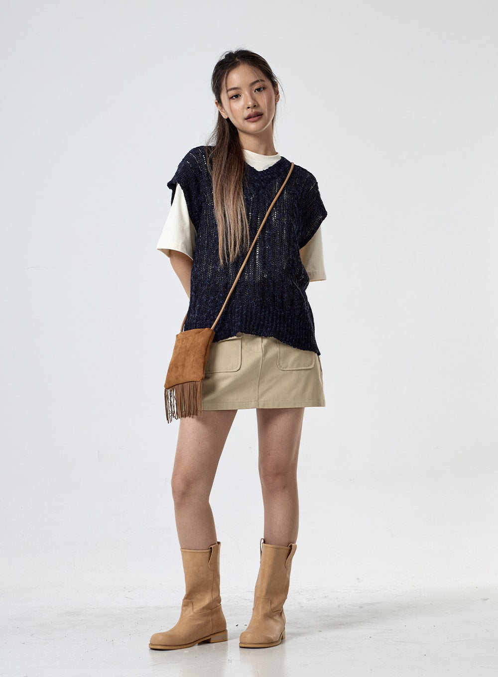 V-Neck Mesh Knitted Vest CG24