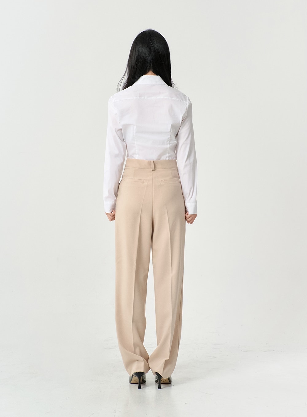 High Waist Pintuck Wide Leg Tailored Pants OS13