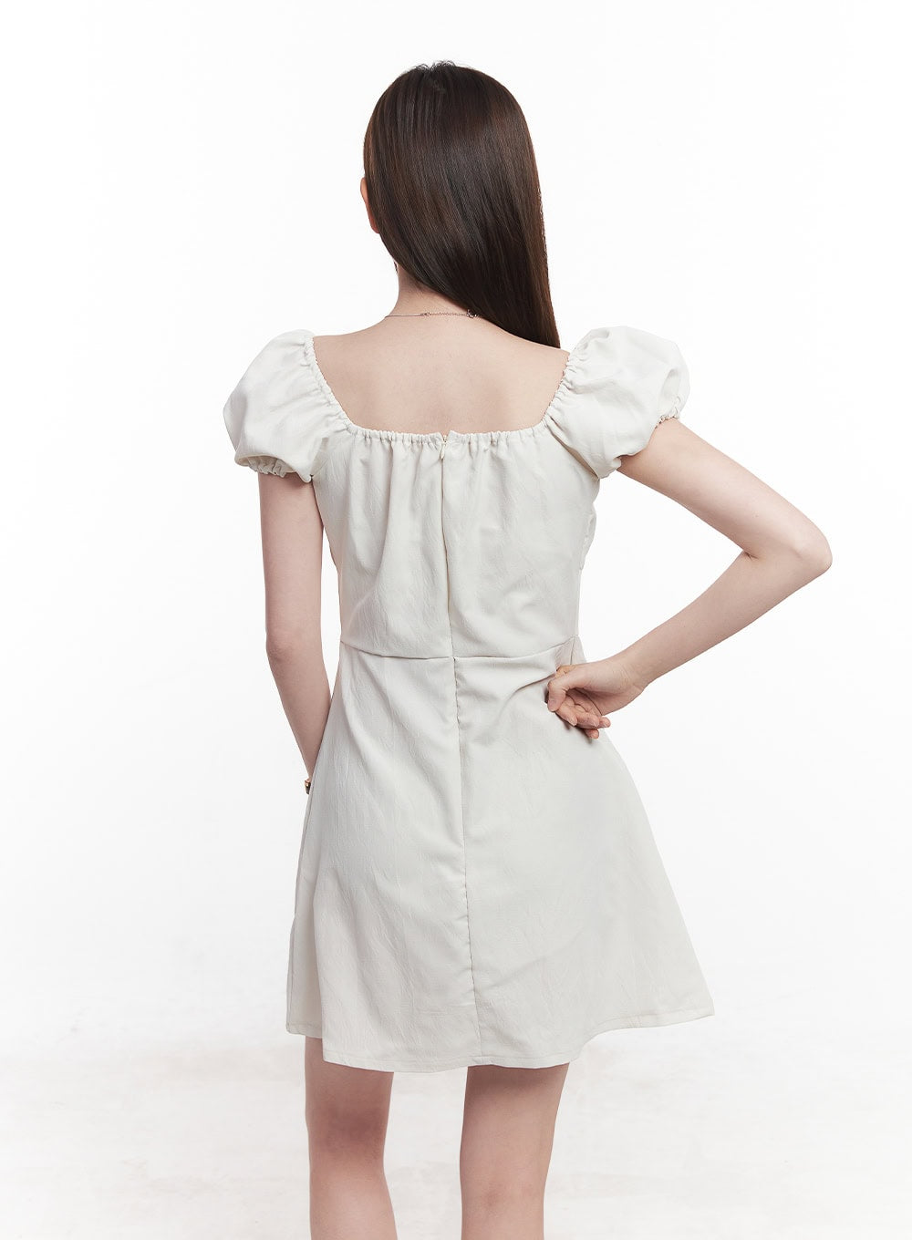 Puff-Sleeve Shirring Mini Dress CY515
