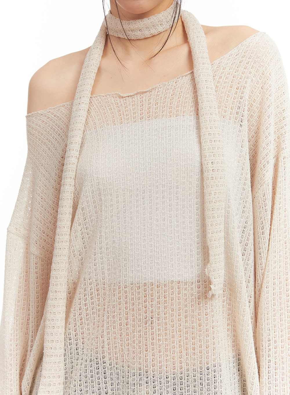 Sheer Off-Shoulder Top with Scarf Set CM503