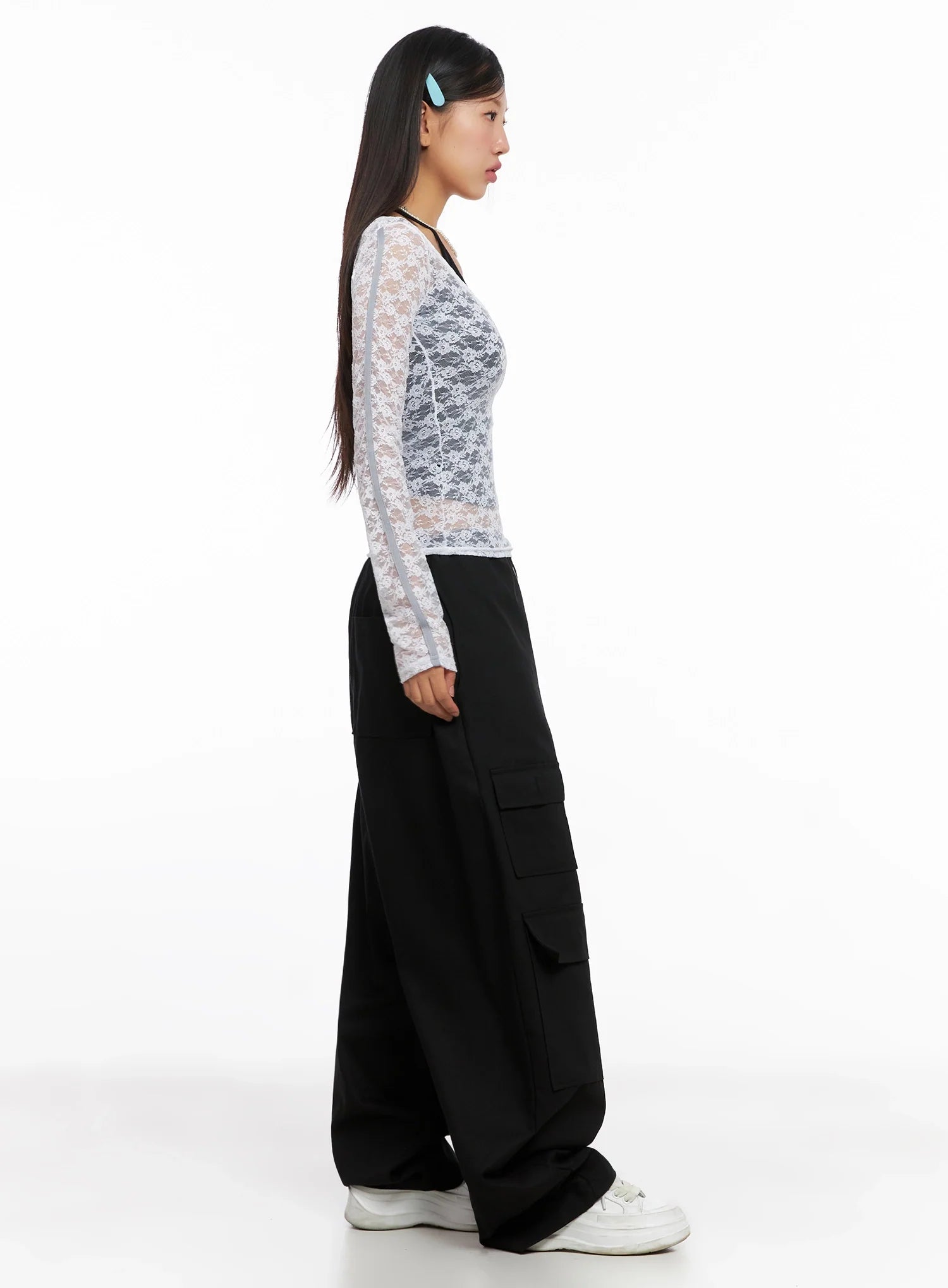 Lace Overlay Scoop Neck Top IG527