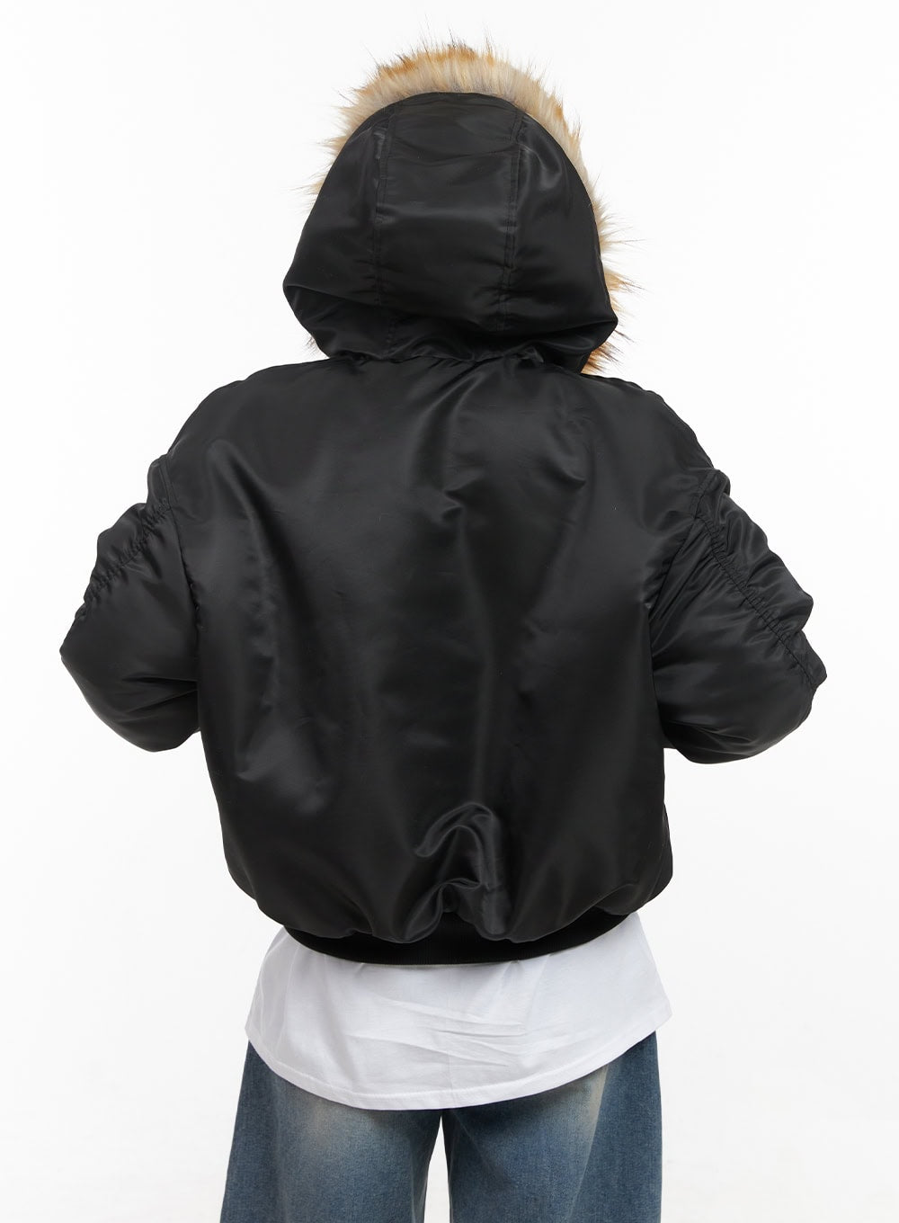 Fur Detail Hooded Bomber Jacket CD411