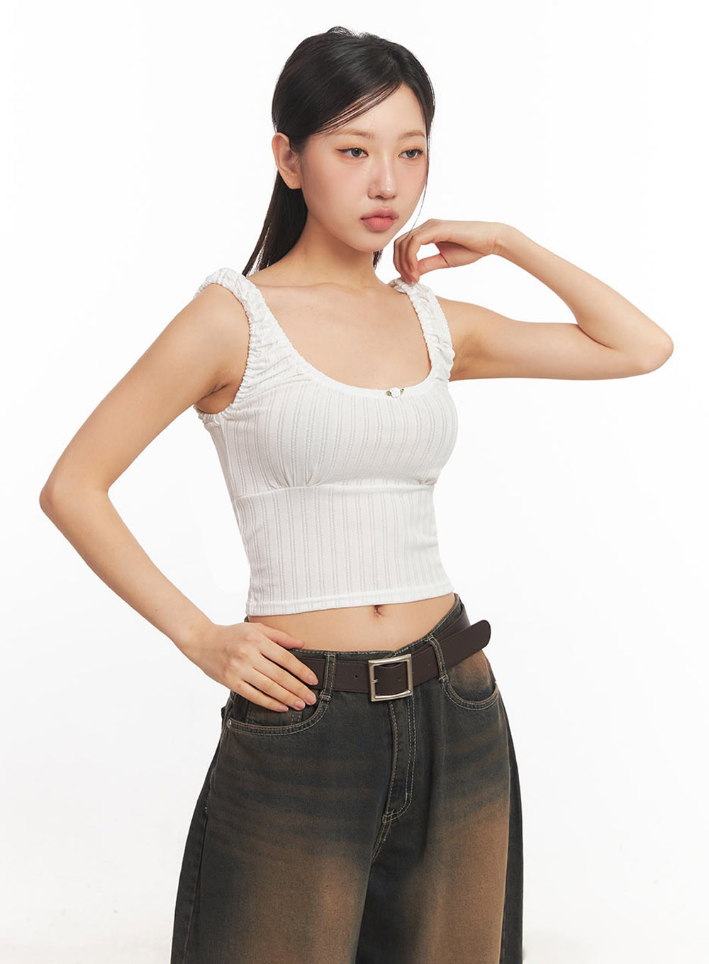 Frill Shirring Crop Tank Top IA524