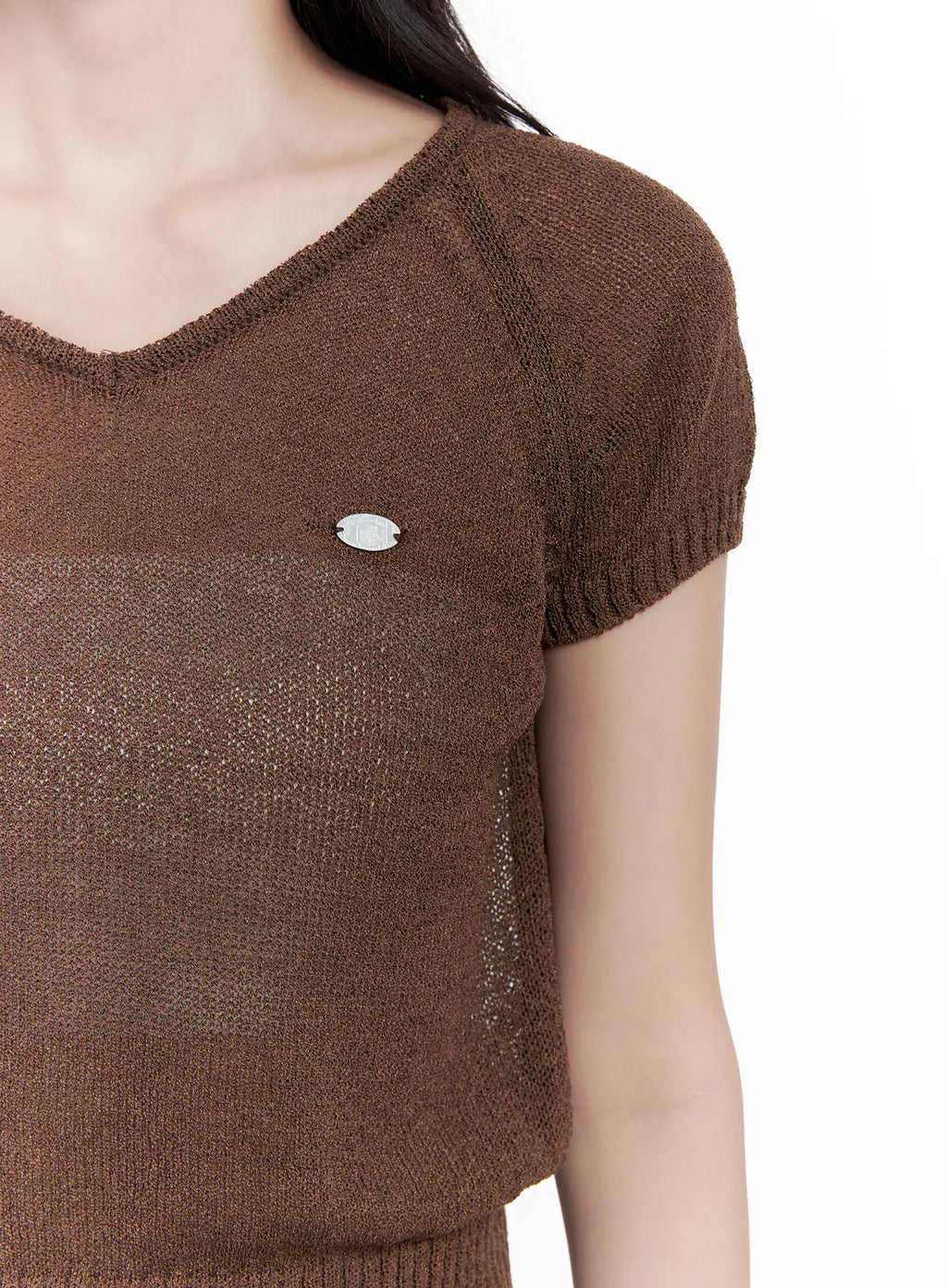 V-Neck Knit Short-Sleeve Top CL515