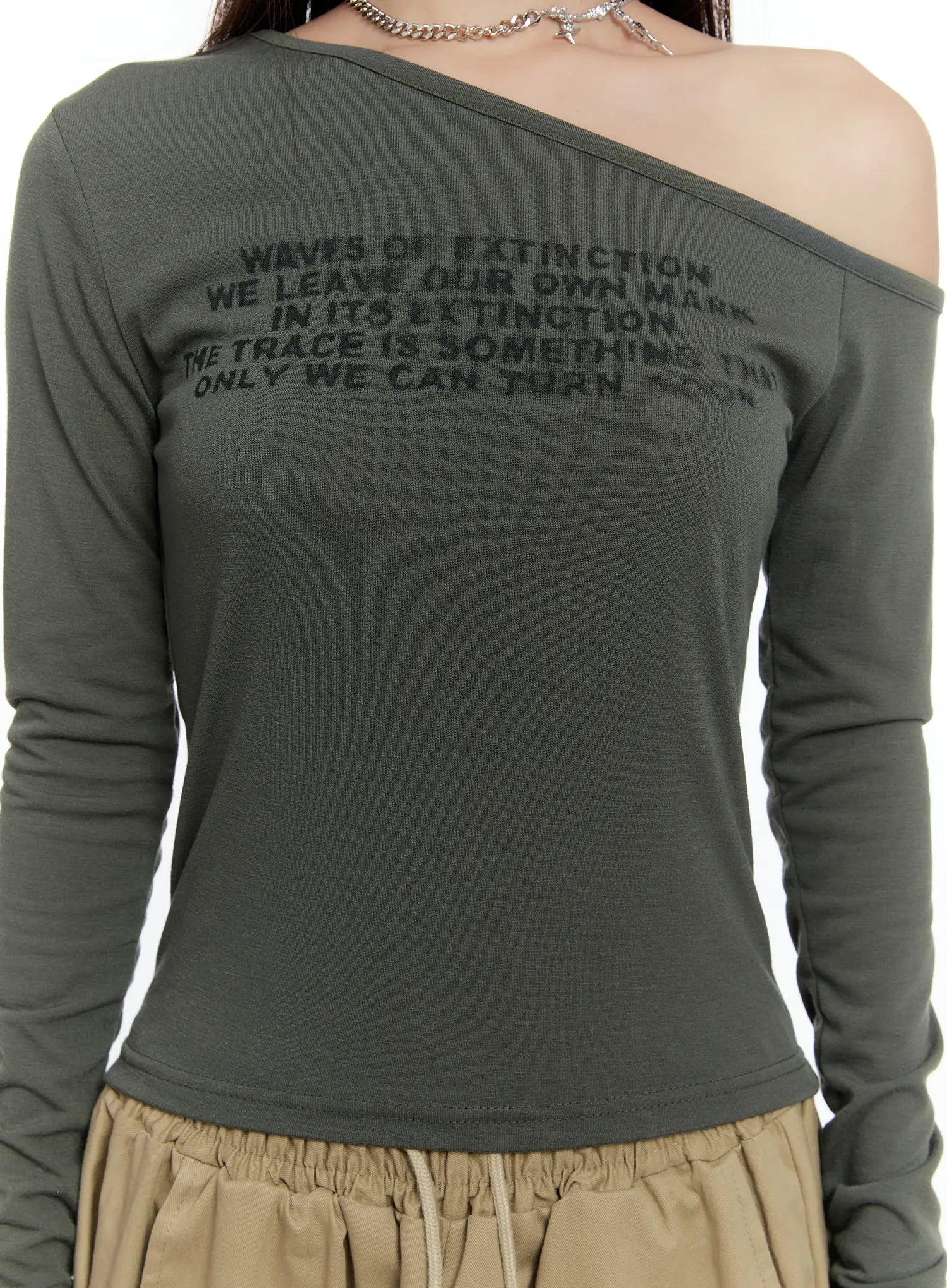 One-shoulder Lettering Long Sleeve CS517