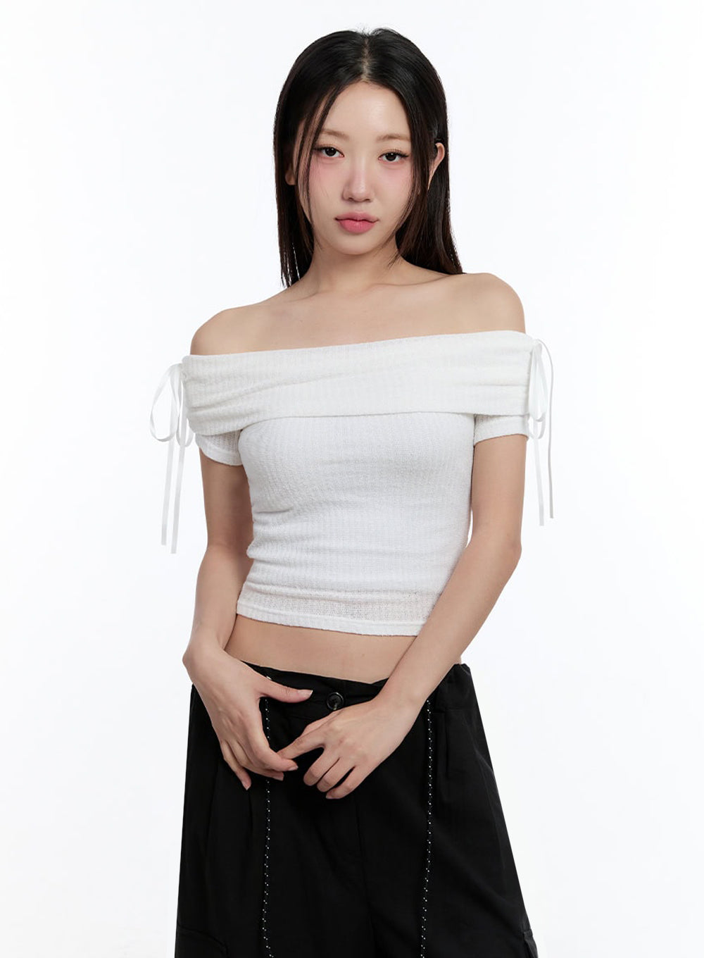 Ribbon Off-Shoulder Crop Top IU504