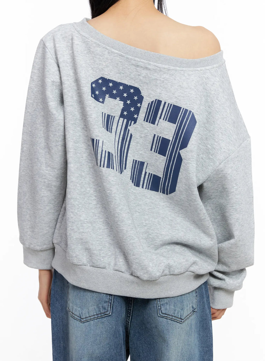 One-Shoulder Graphic Lettering Sweatshirt CS509