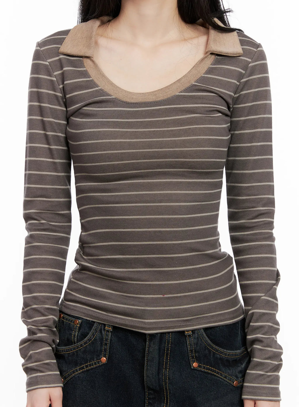 Striped Contrast Long-Sleeve Top CS504