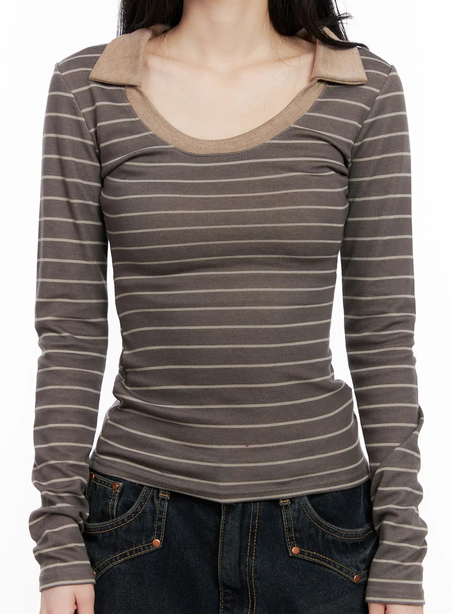 Striped Contrast Long-Sleeve Top CS504