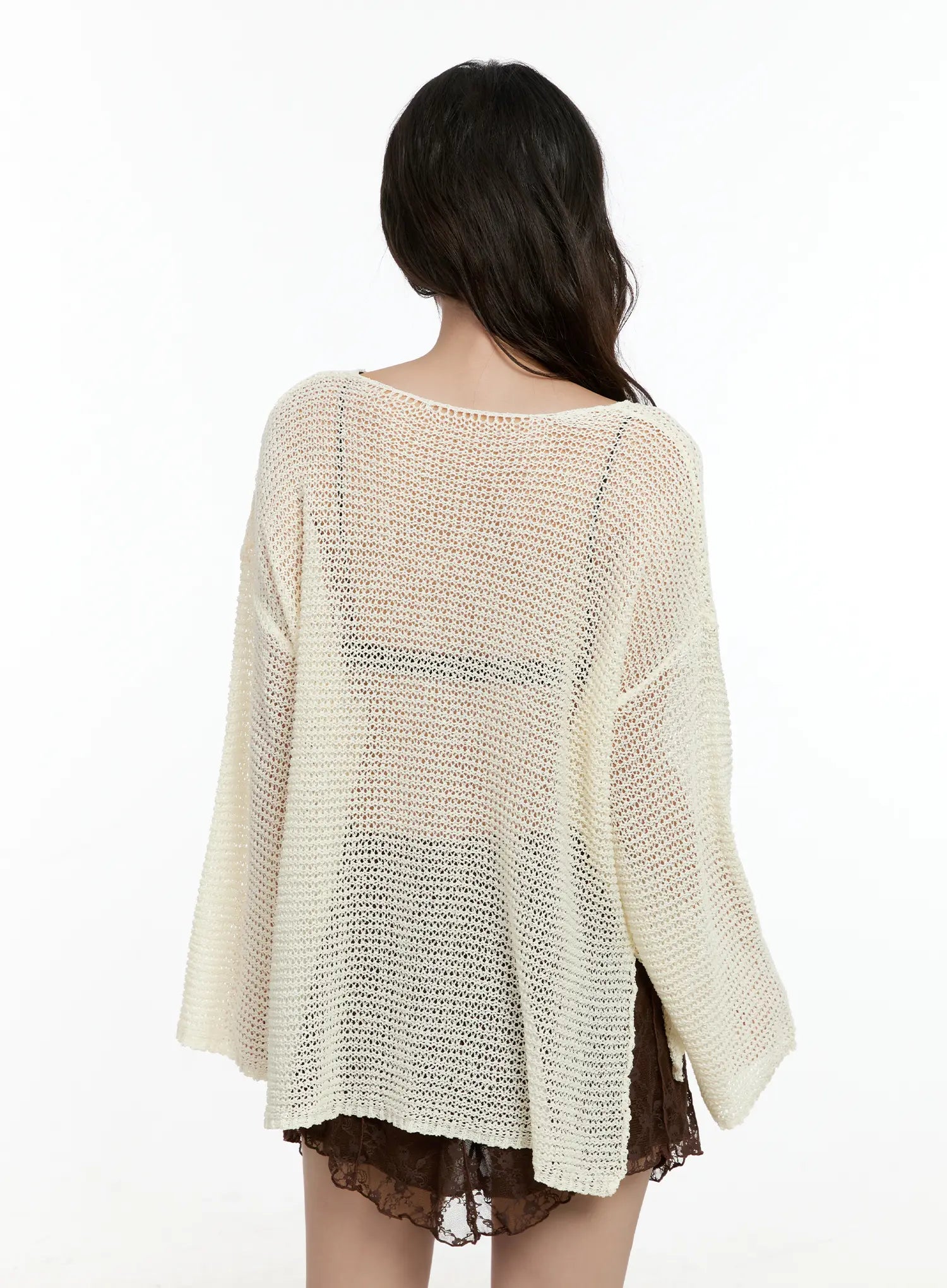 Mesh V-Neck Long-Sleeve Top CL531