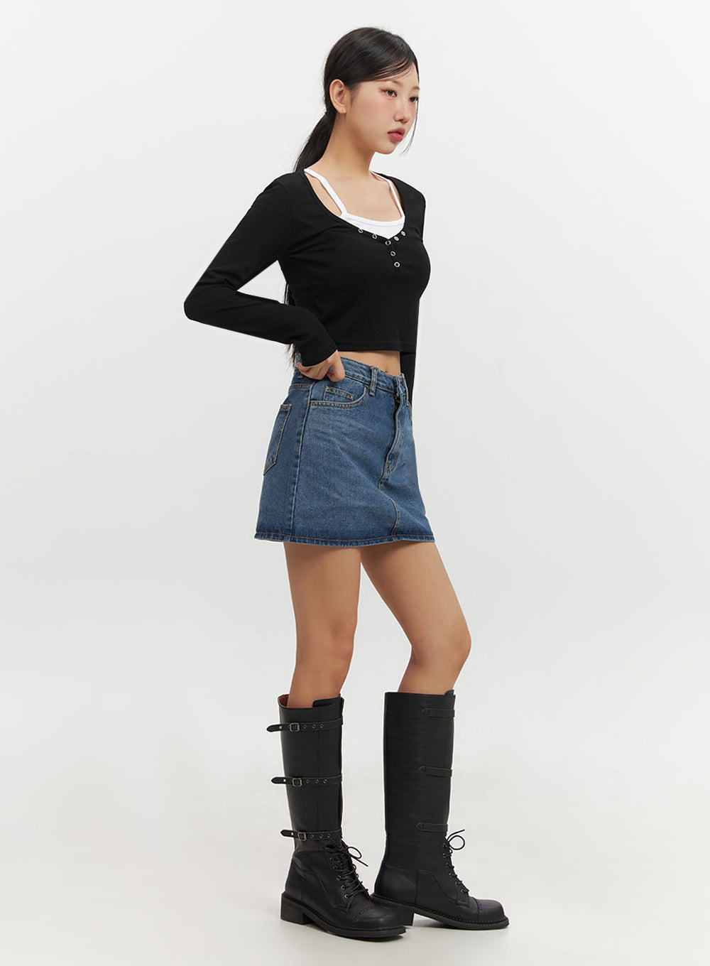 Classic Denim Washed Mini Skort IF510