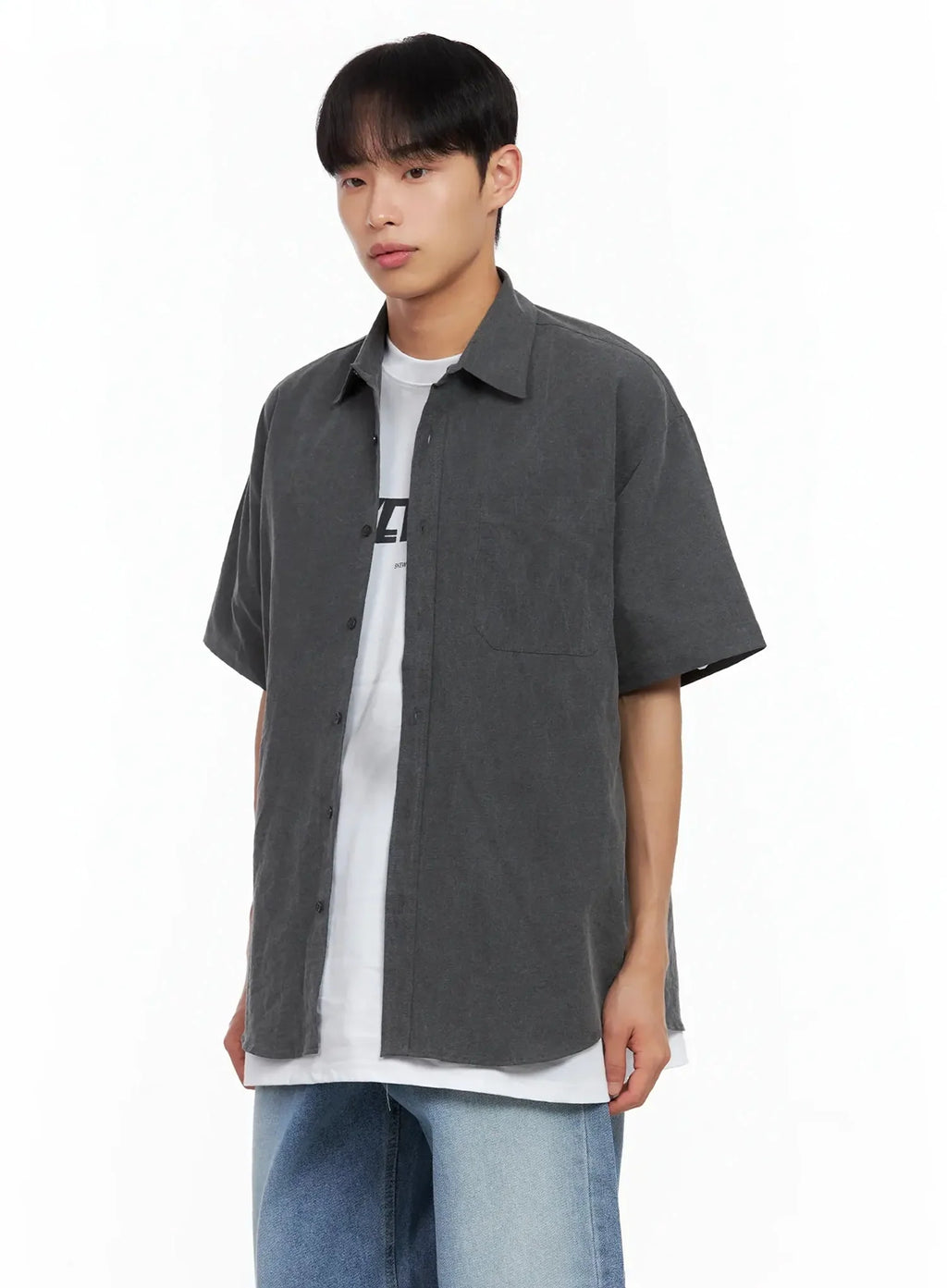 Men's Collared Short-Sleeve Button-Up Top IL516