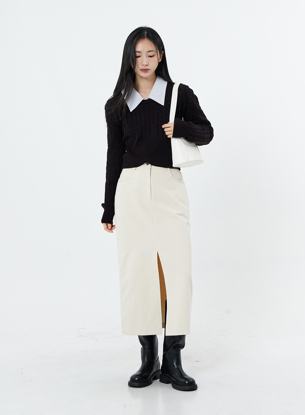 Round Neck Twist Crop Long Sleeve Knit OS26