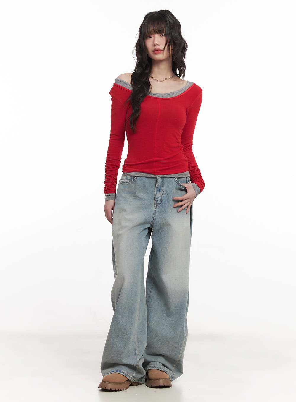 Wool-Blend One-Shoulder Long Sleeve Top CM520