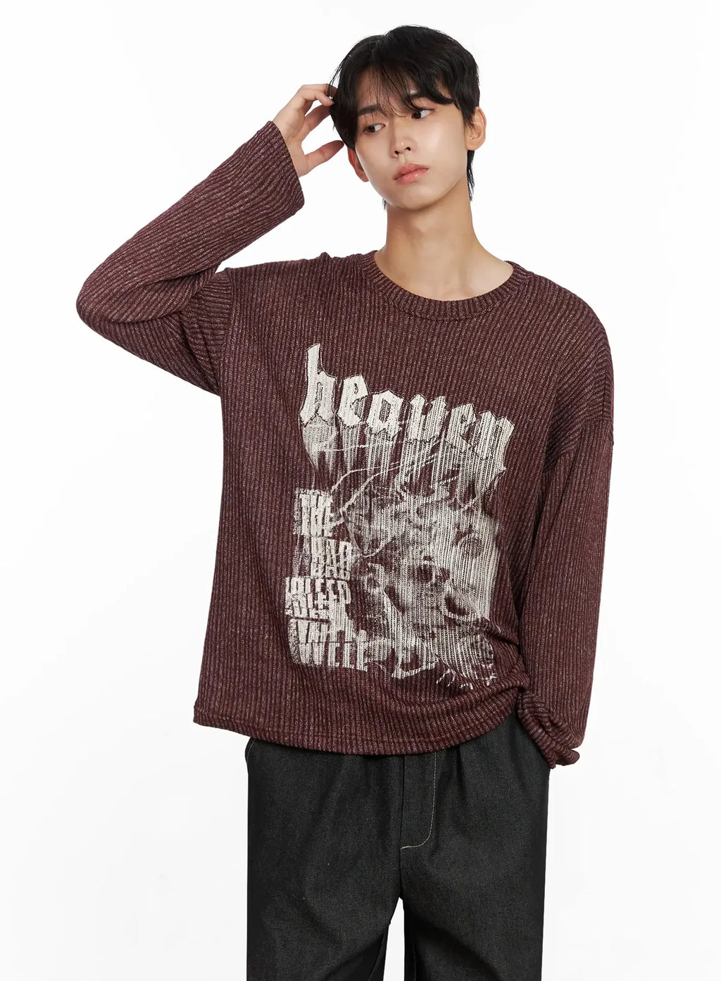 Men's Striped Graphic Knit Long Sleeve IO517