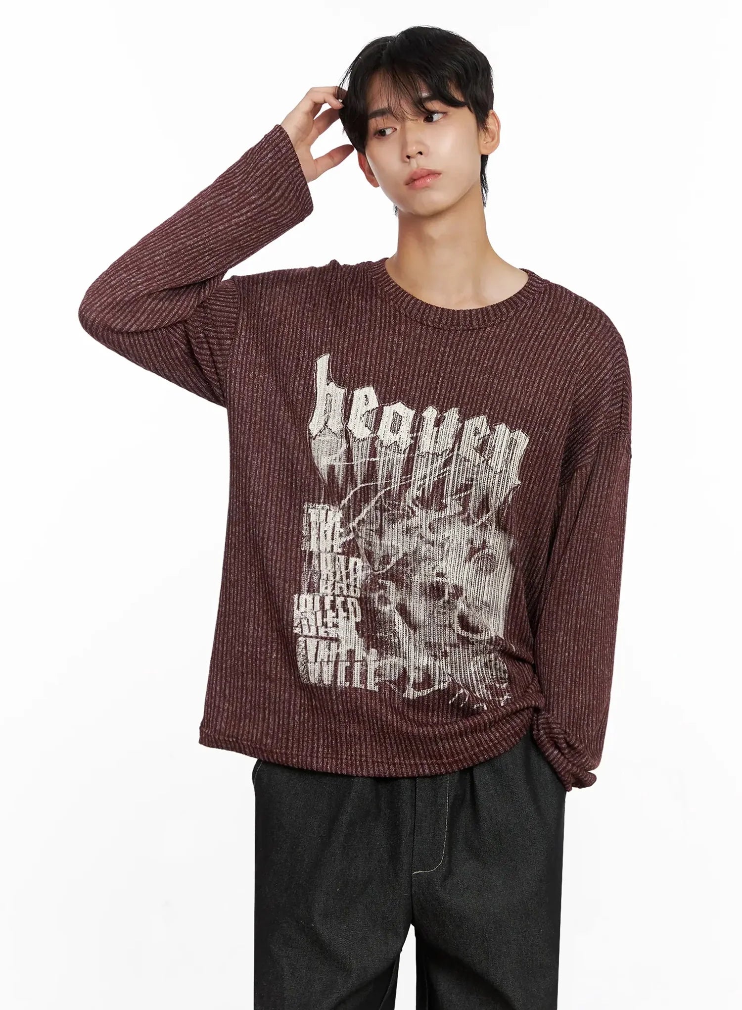 Men's Striped Graphic Knit Long Sleeve IO517