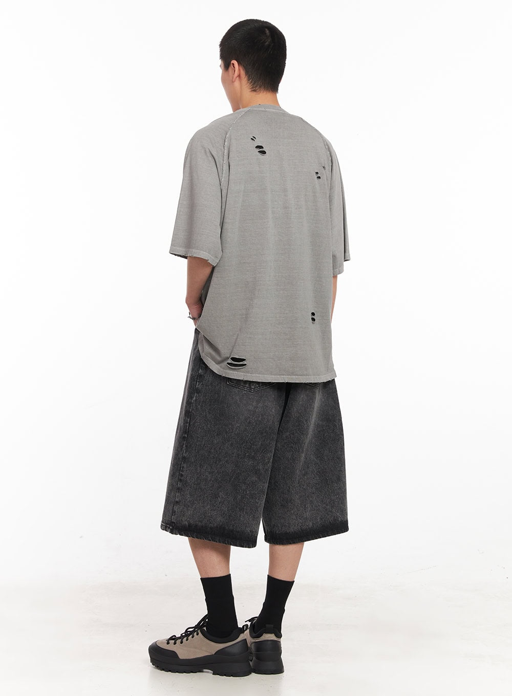 Distressed Washed Cotton T-Shirt IY506