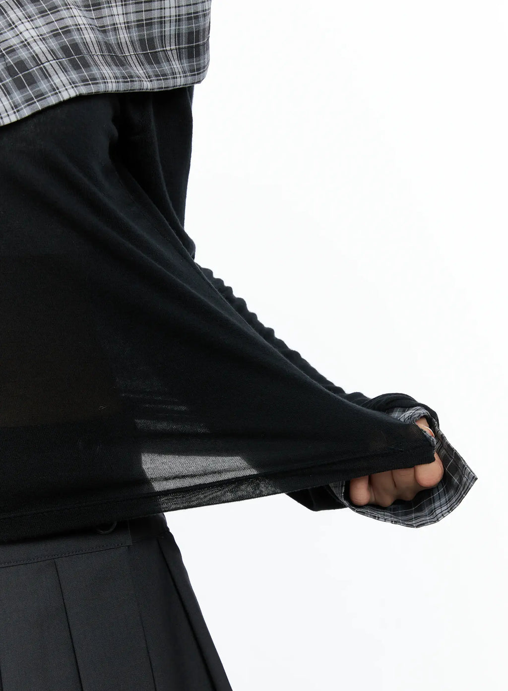 Plaid Off-Shoulder Long-Sleeve Top CS504