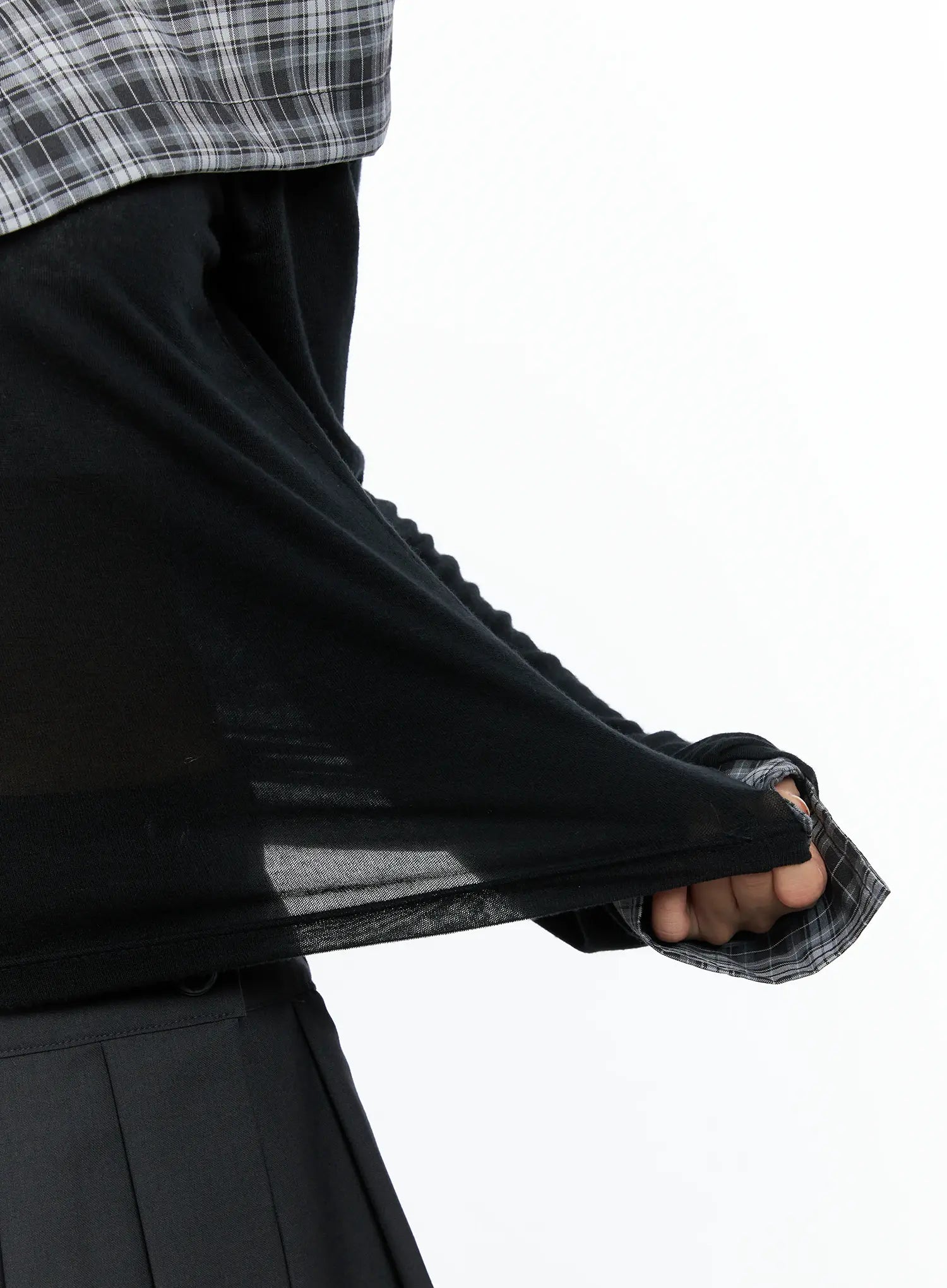 Plaid Off-Shoulder Long-Sleeve Top CS504