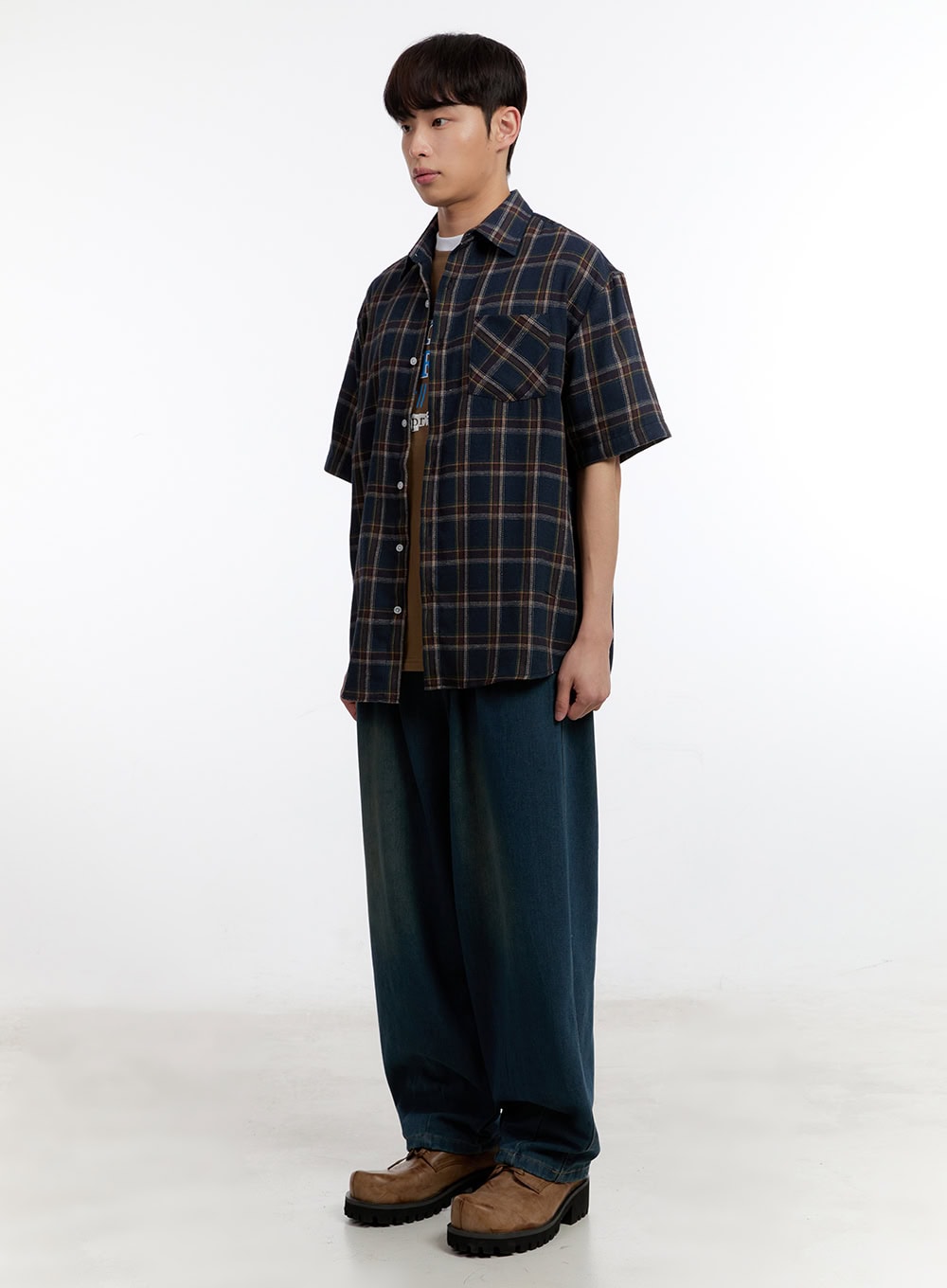 Men's Plaid Collared Oversized Shirt IA507