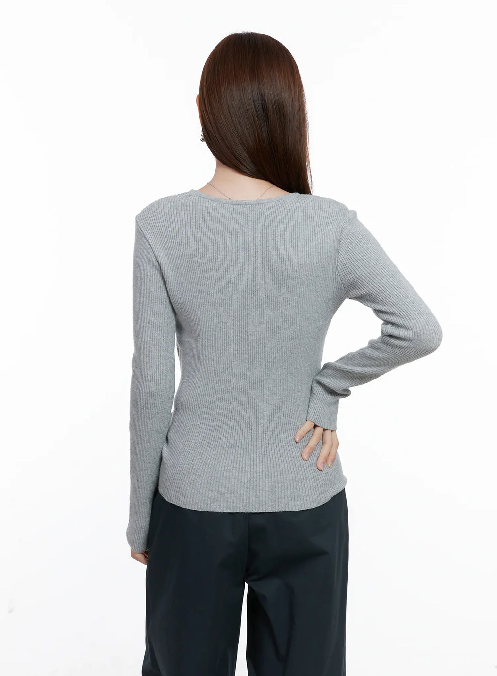 Two-Way Button Side-Slit Knit Top CG521