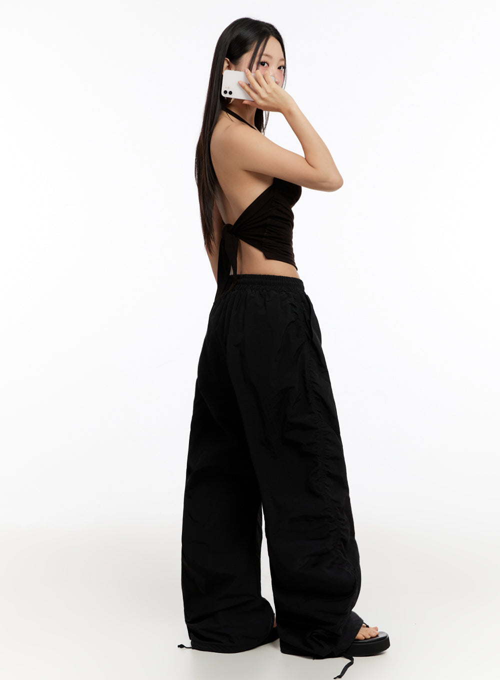 Adjustable Wide-Leg Nylon Pants IU509