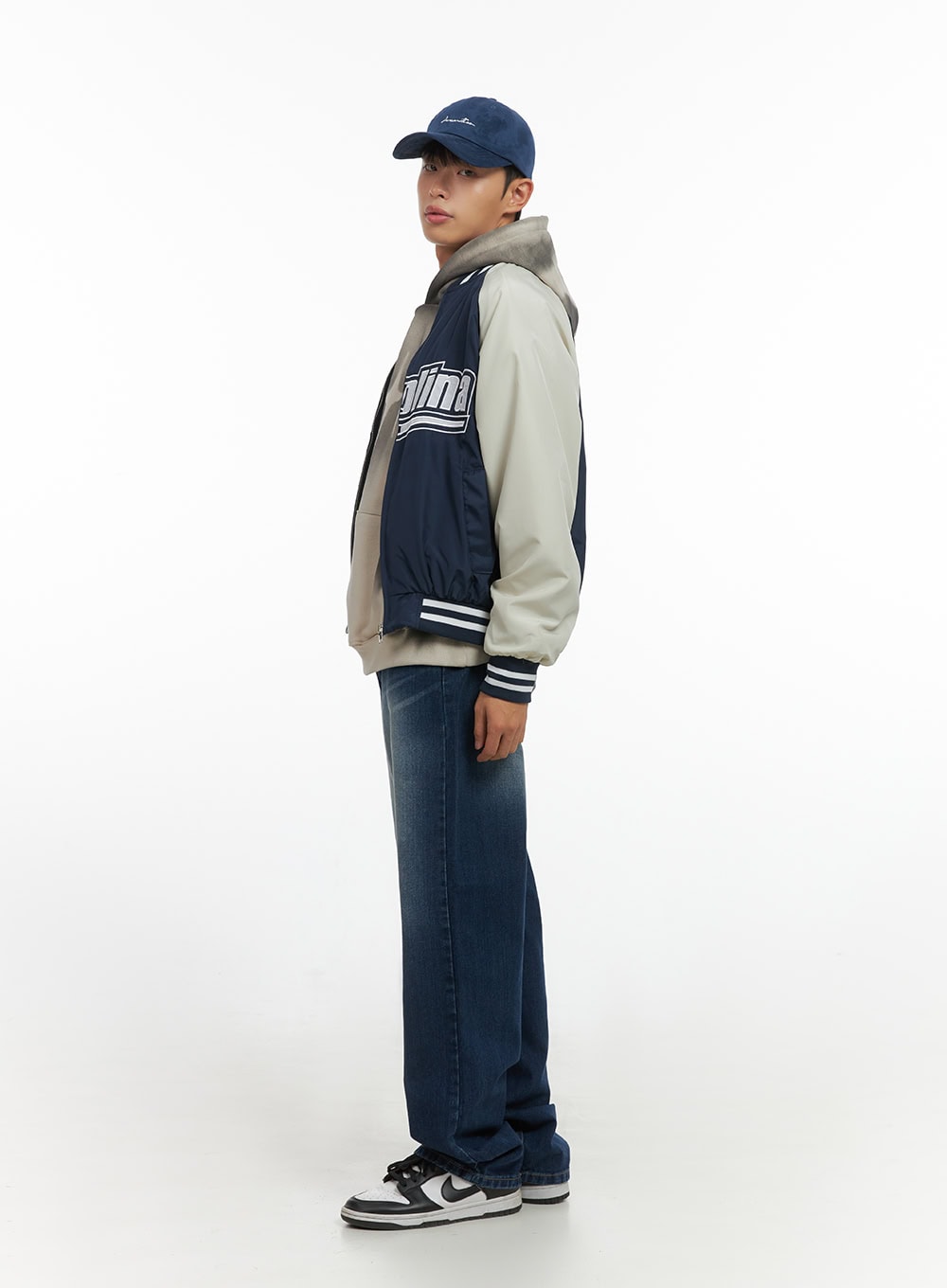 Graphic Nylon Zip Up Varisty jacket  IO420