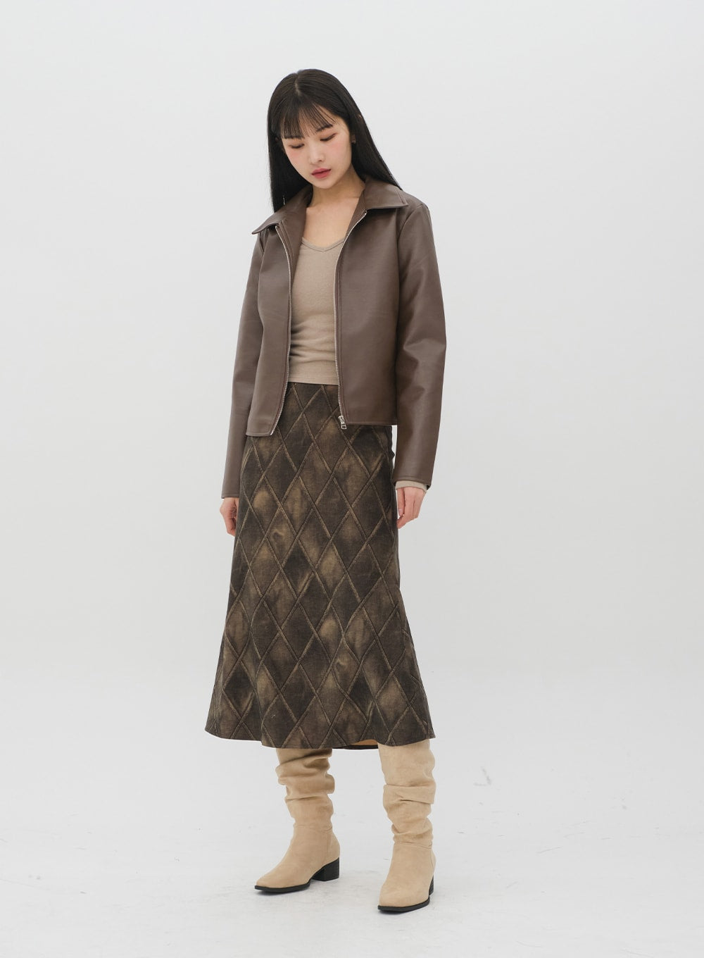 Faux Leather Jacket with Collar C2001