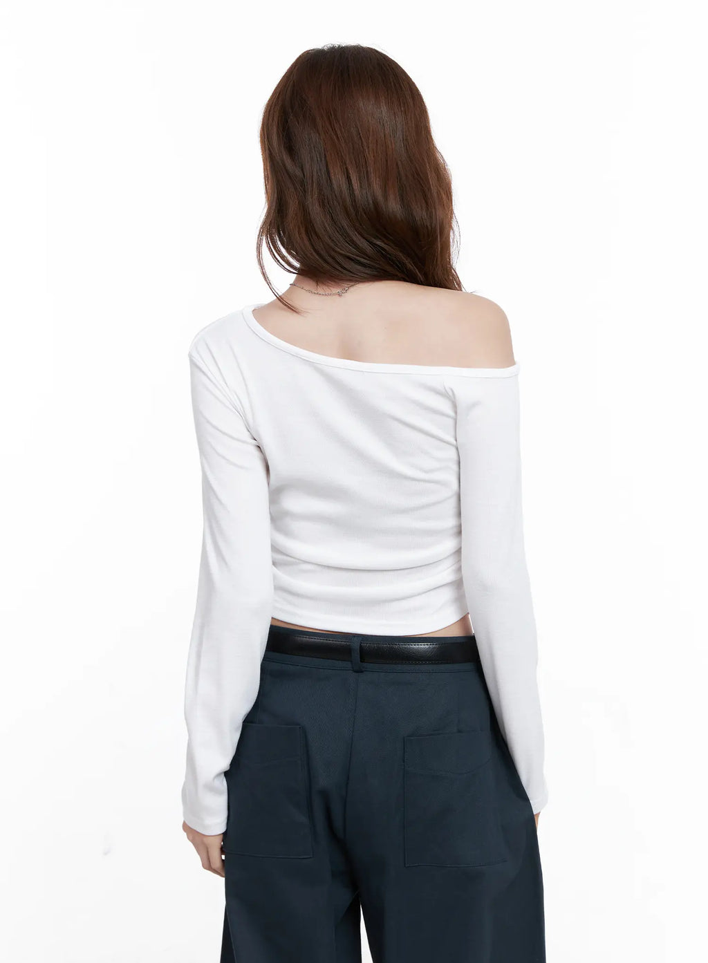 Asymmetric Off-Shoulder Ruched Top CG521