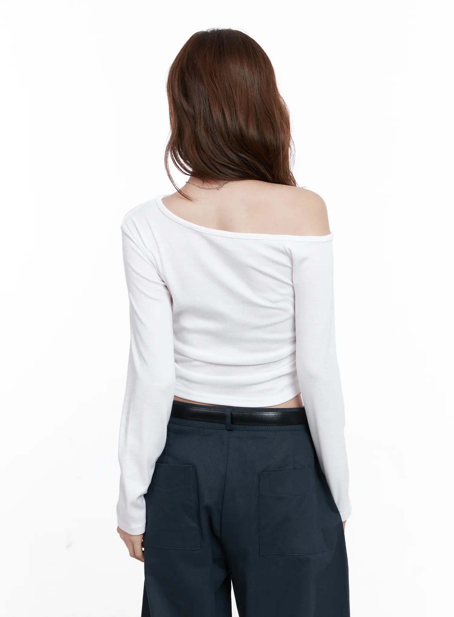 Asymmetric Off-Shoulder Ruched Top CG521