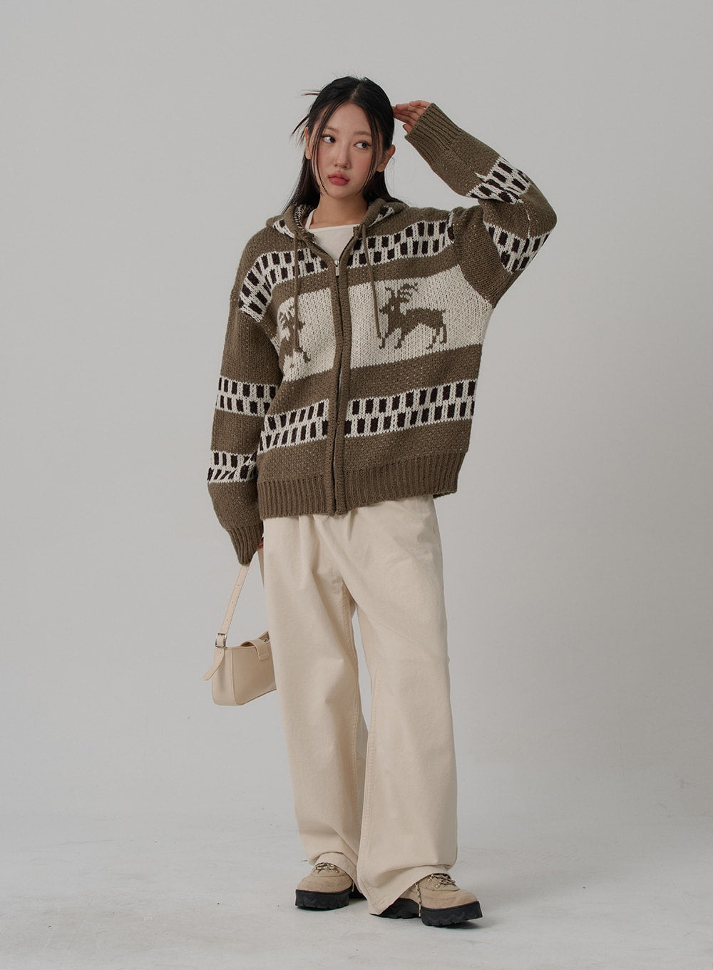 Oversize Hooded Zipper Knit CN03