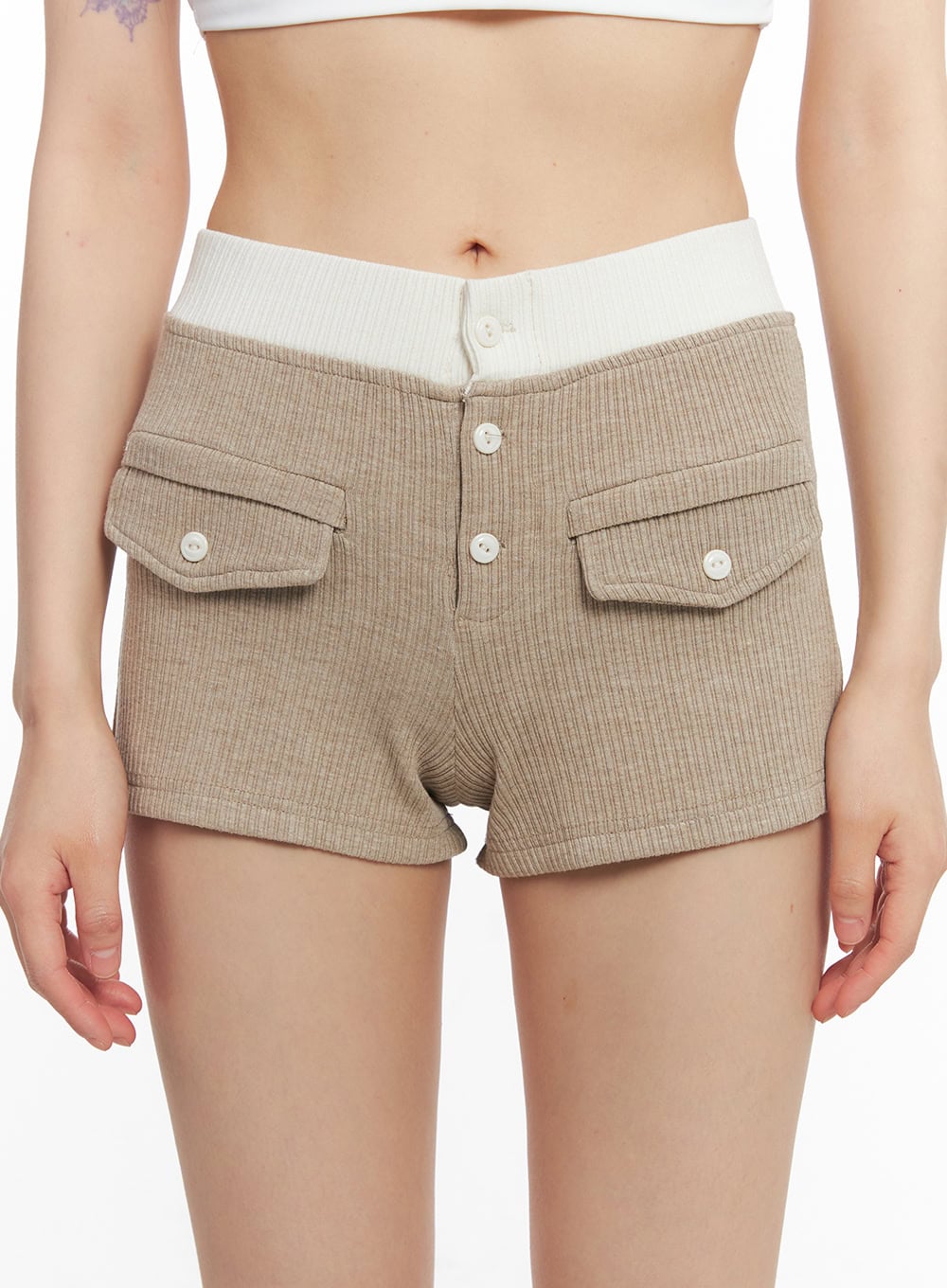 Ribbed Two-Tone Slim-Fit Shorts CY514