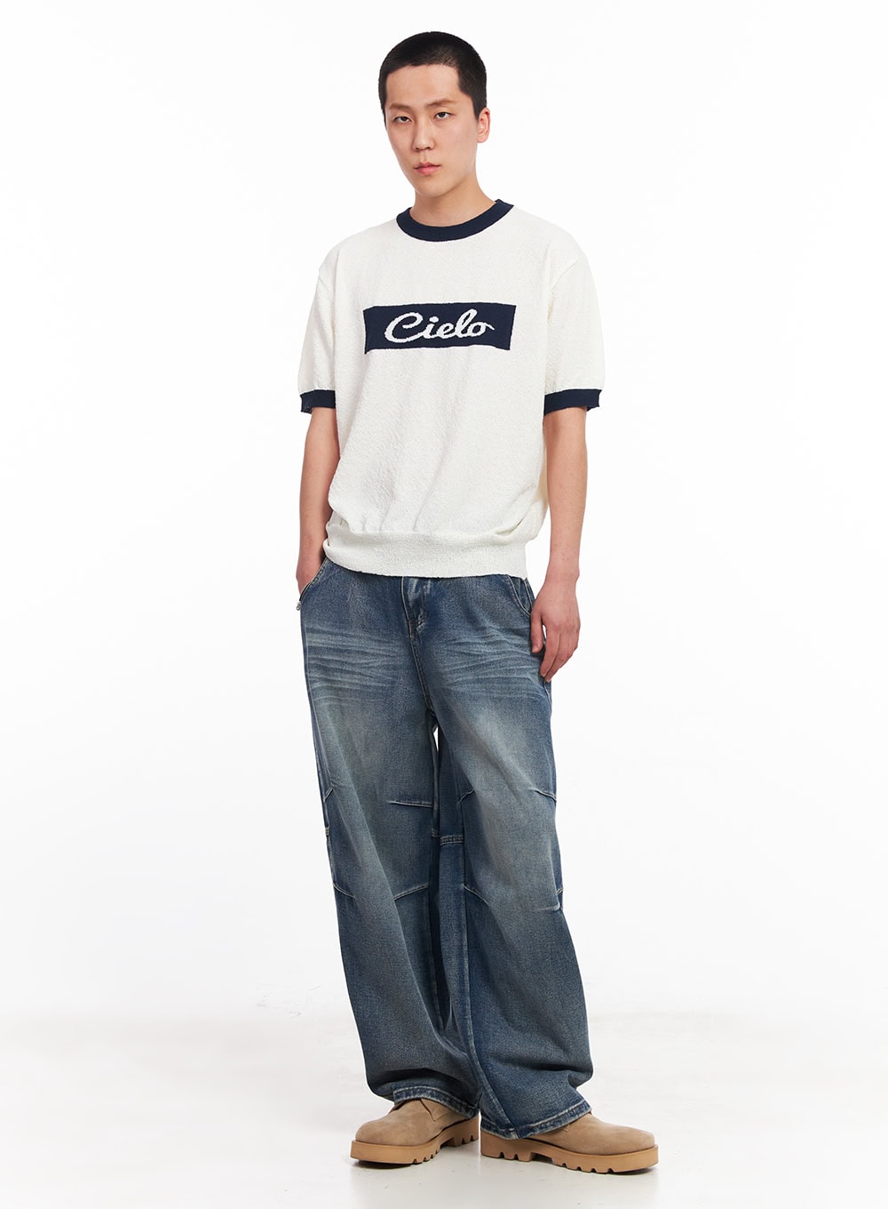 Men's Contrast Knit T-Shirt IU503