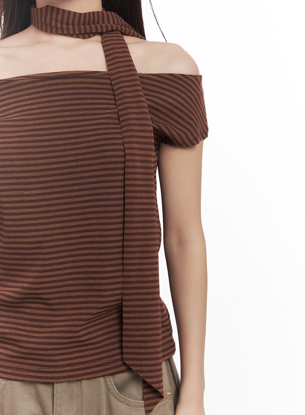 Stripe Off-Shoulder Top with Scarf CA521