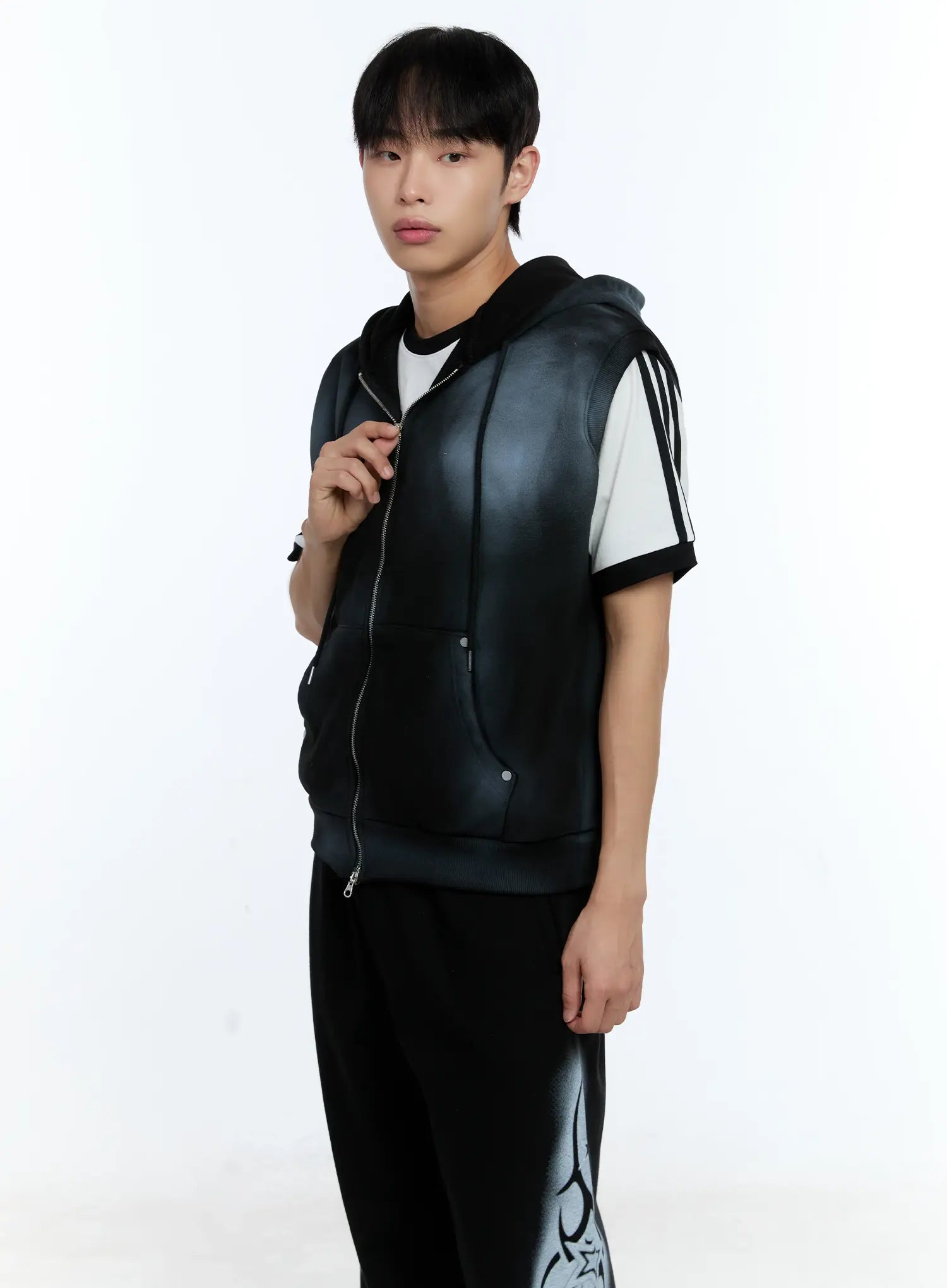 Men's Grunge Tie-Dye Sleeveless Hoodie IG515